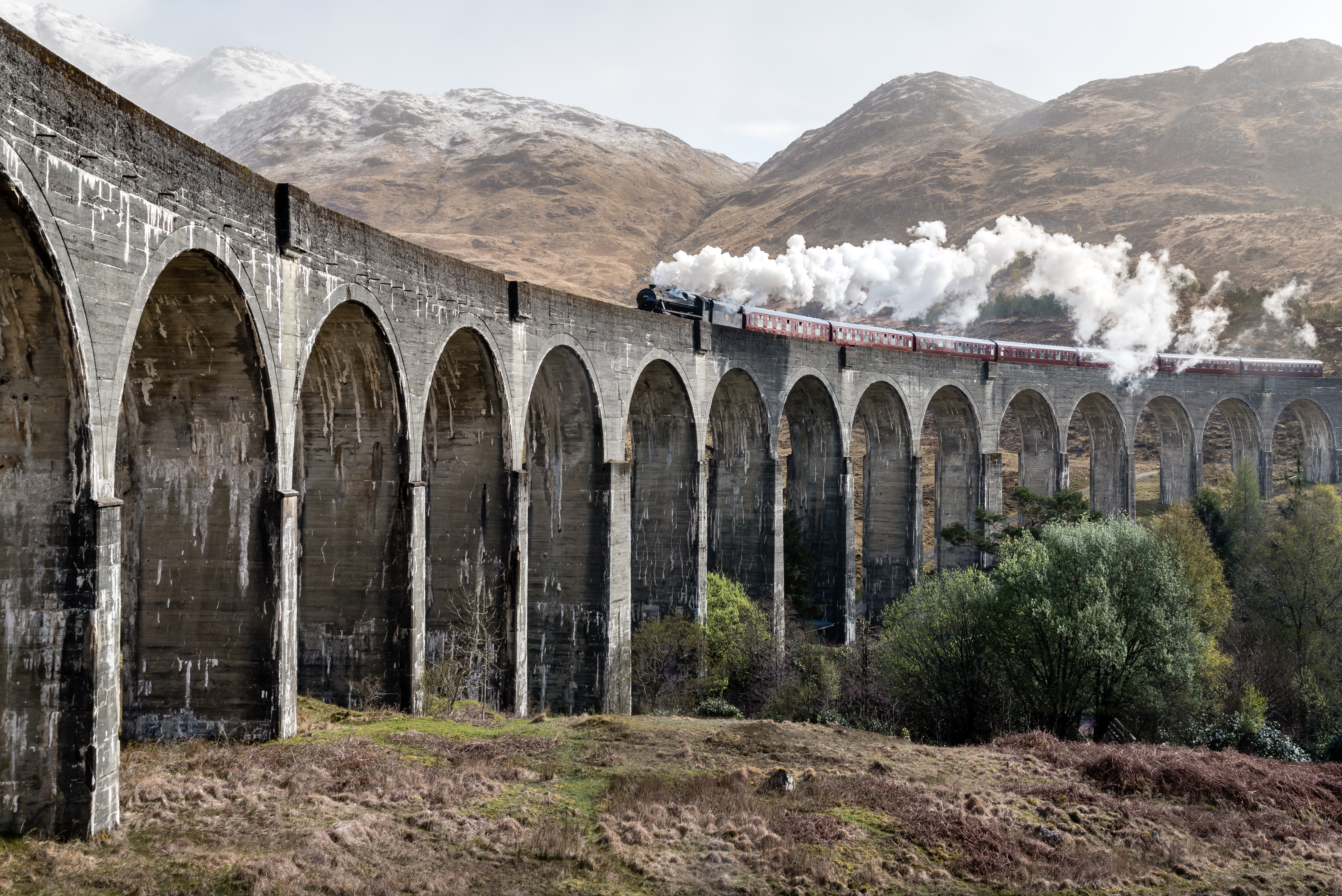 Train With Smoke, Ancient, Stone, Scenic, Scotland, HQ Photo