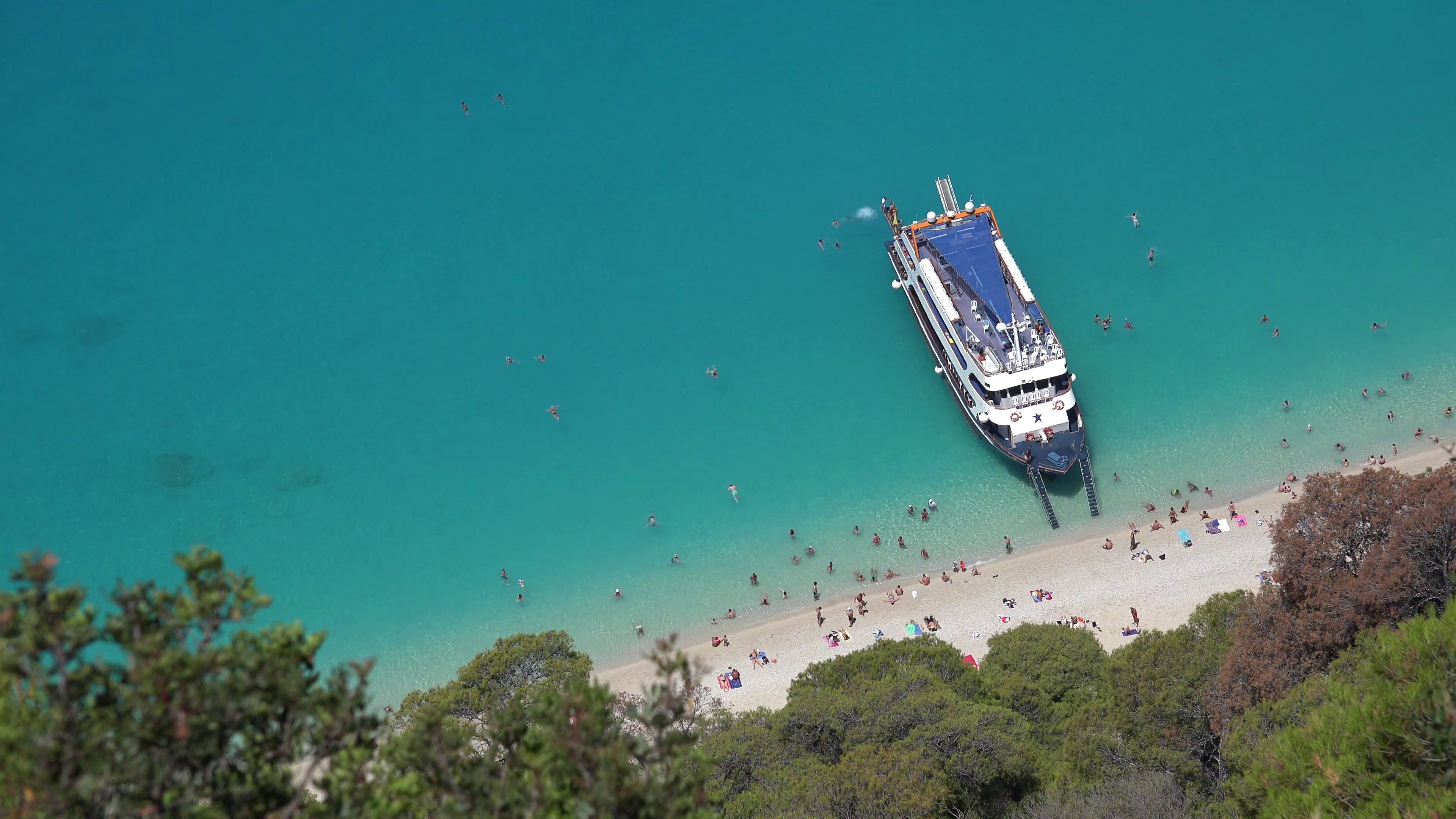 4K Cruise Sailing Egremni Beach in Lefkada, Sea Trip People in Boat ...