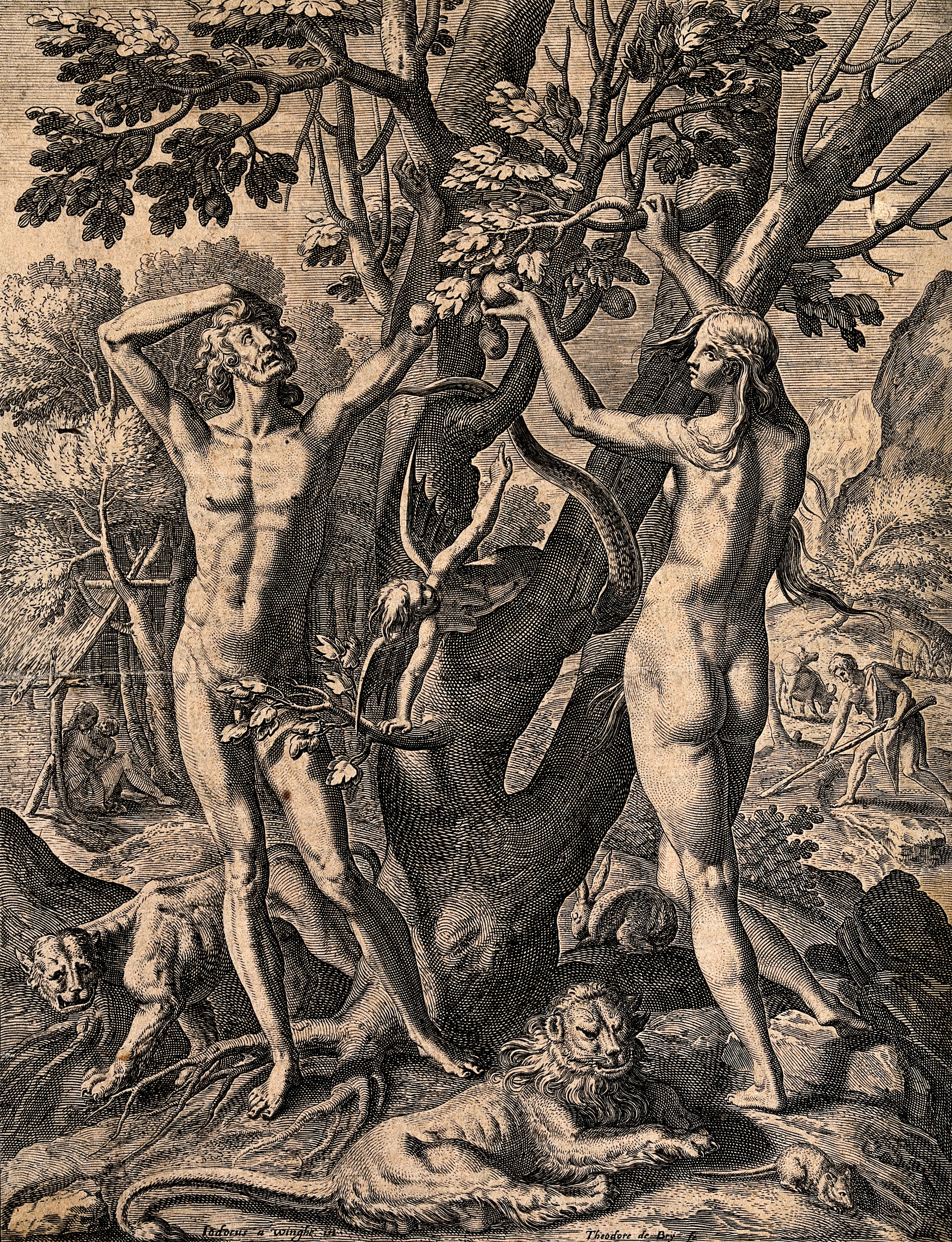 File:A woman-serpent bends around the Tree of Knowledge as Adam a ...
