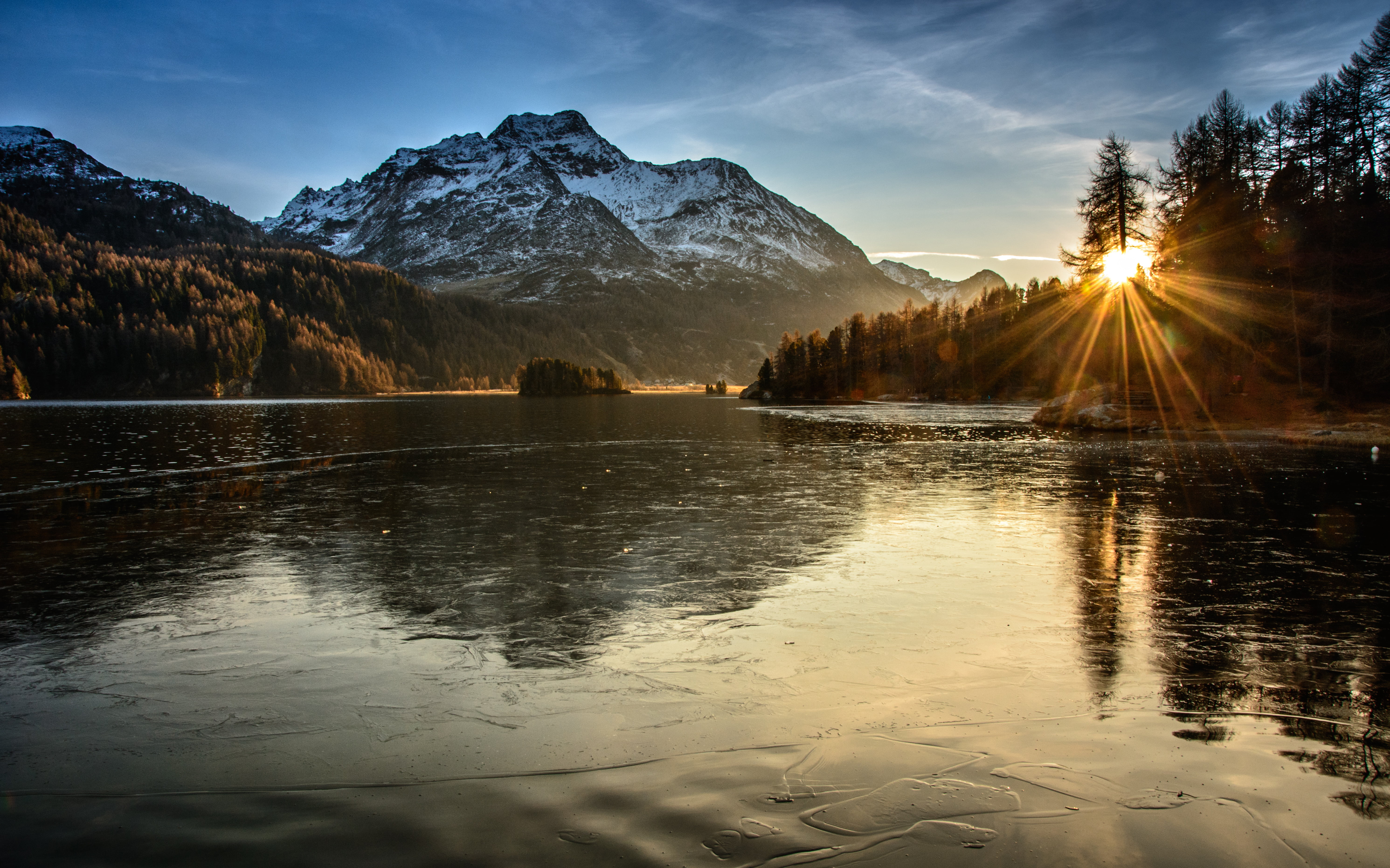Body of water near mountain and trees, lake sils HD wallpaper ...