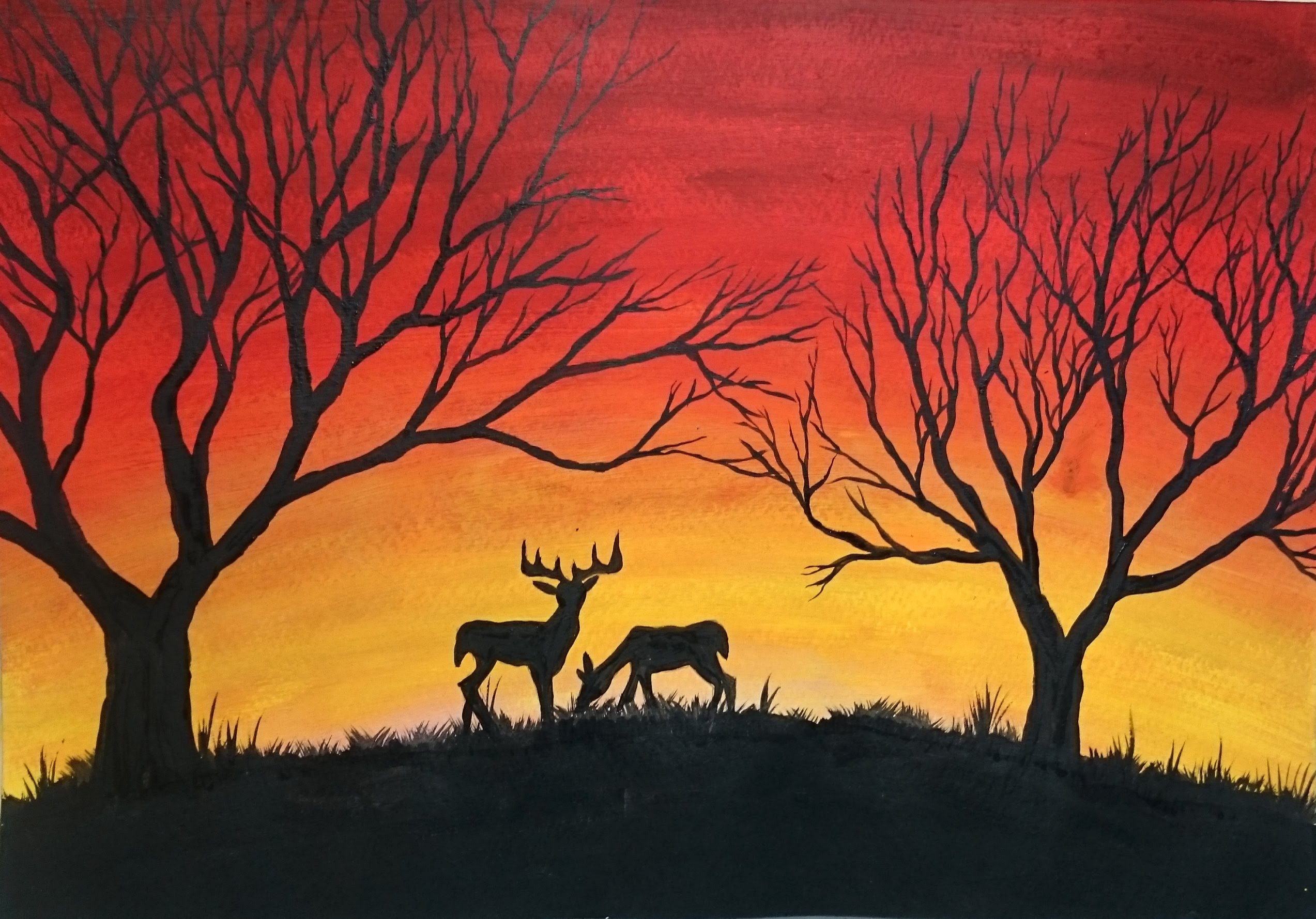 Deers among trees - SPEED acrylic painting - YouTube