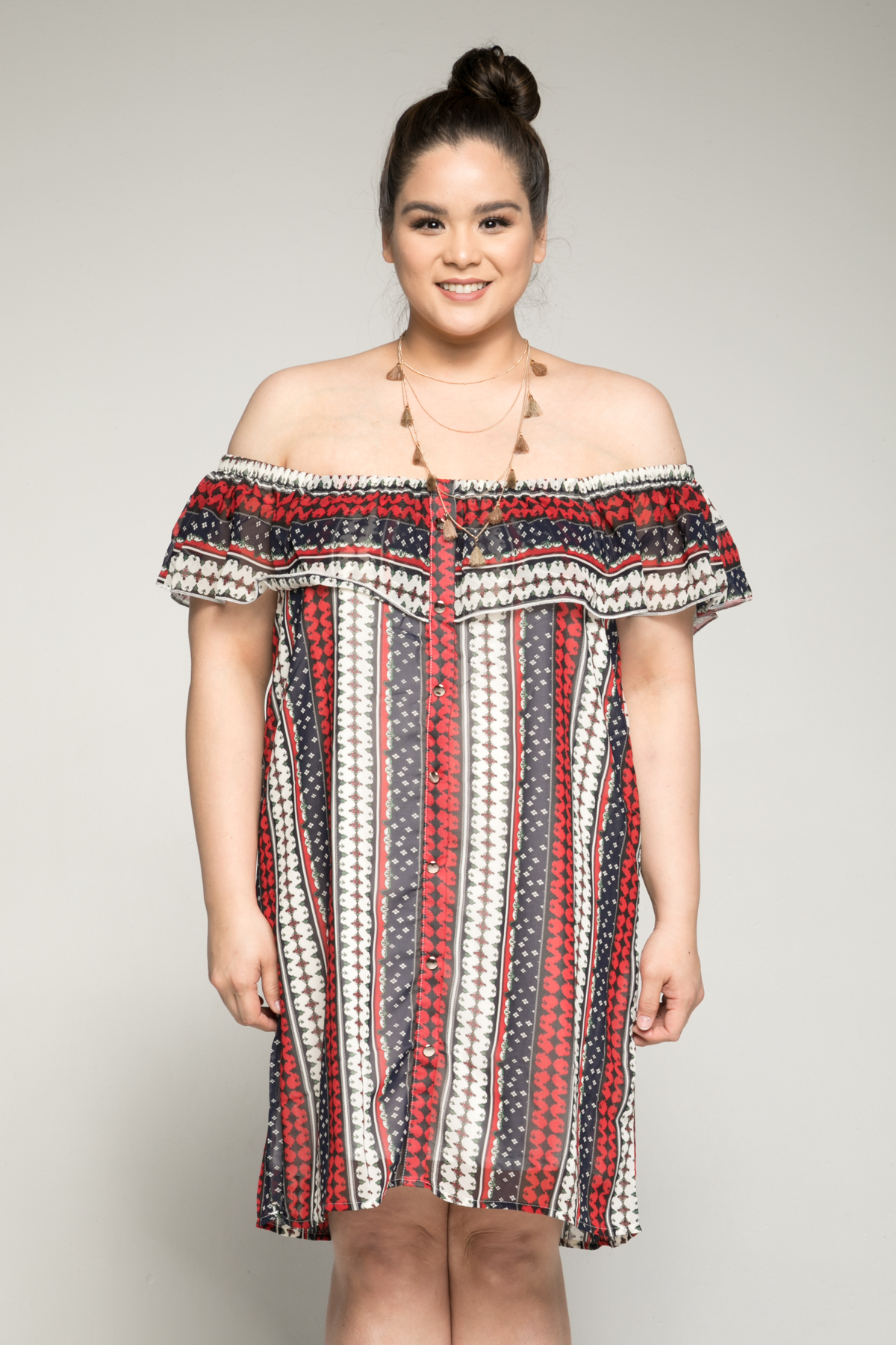 Xehar Curvy Womens Plus Size Outfits - Stacy Off Shoulder Tribal Dress
