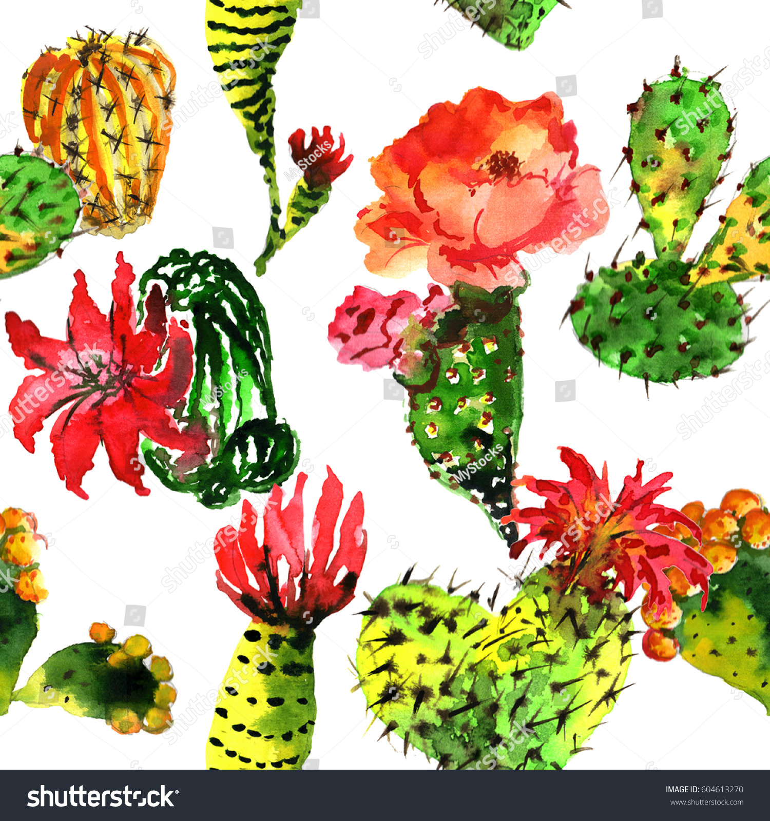 Tropical Cactus Tree Pattern Watercolor Style Stock Illustration ...
