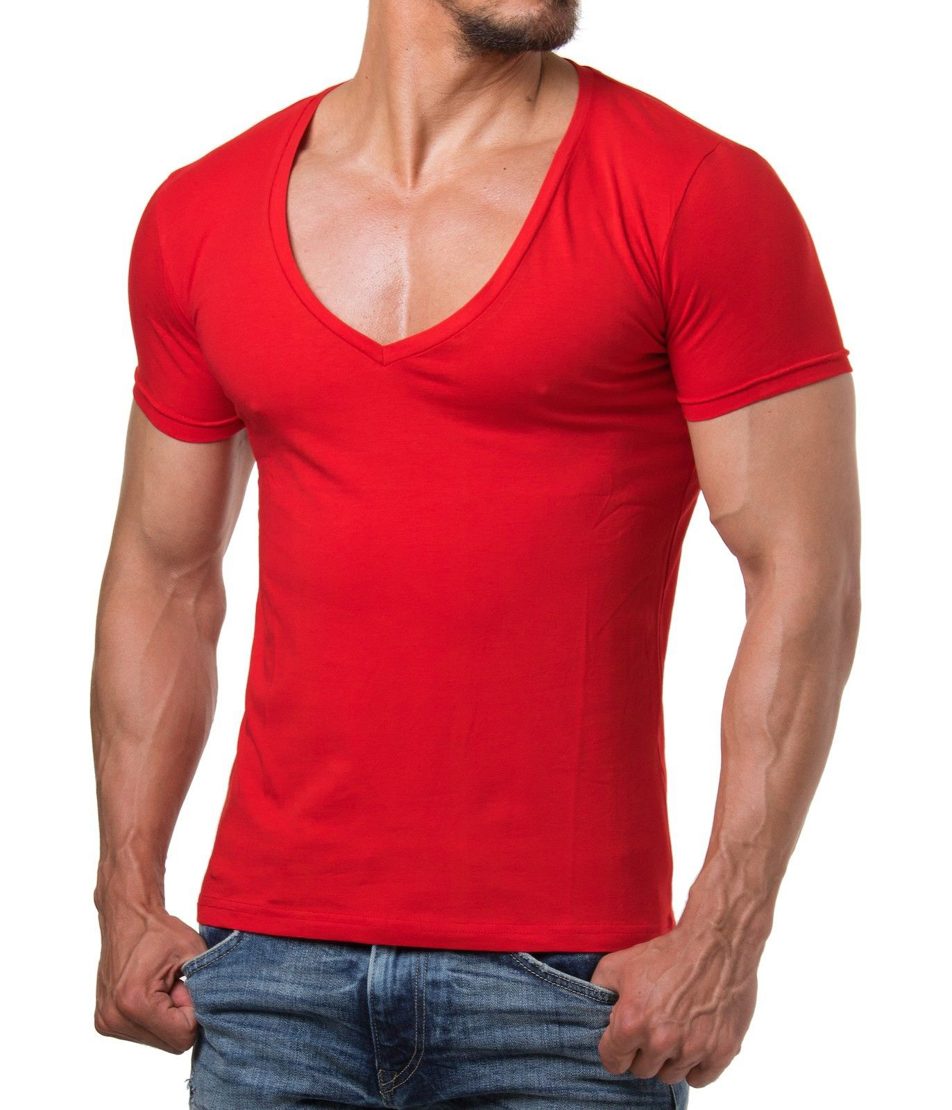 t-shirt homme grand col v rouge 1315 pour 18,90€