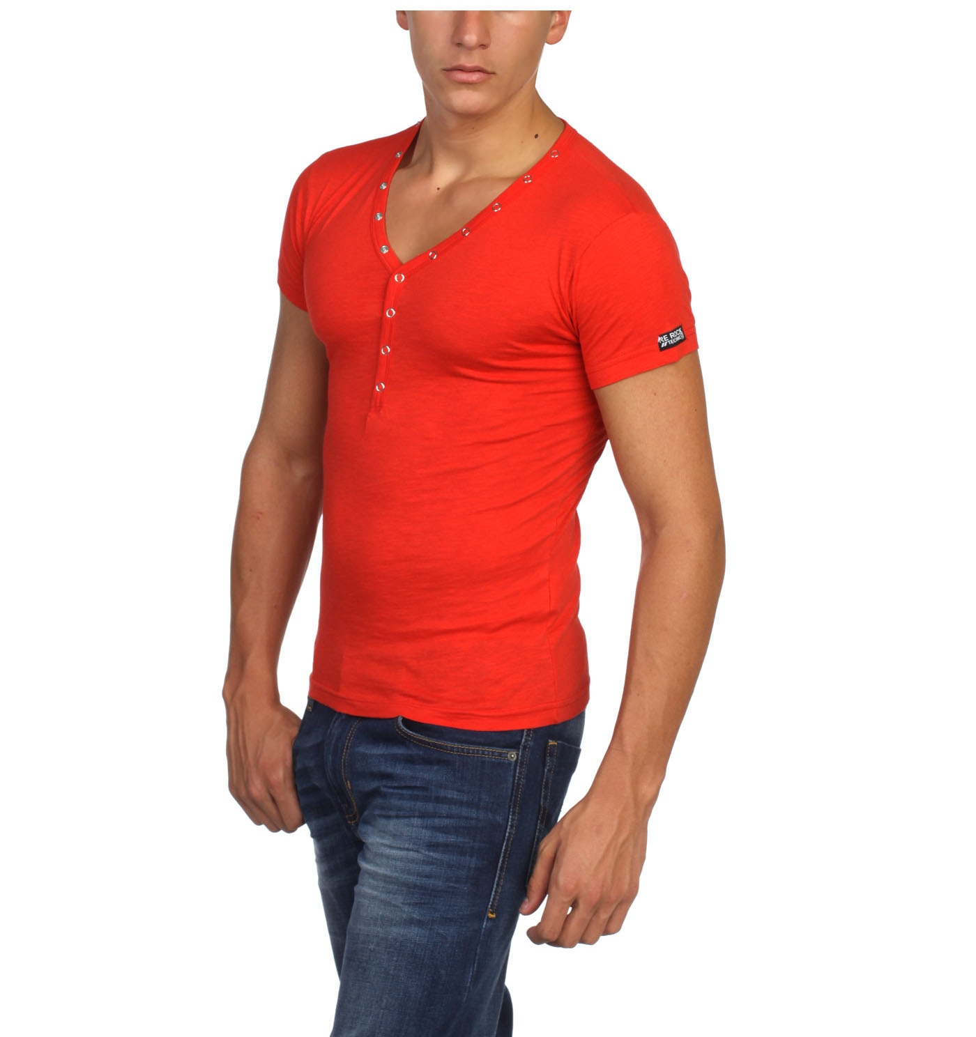 t-shirt homme col v rouge