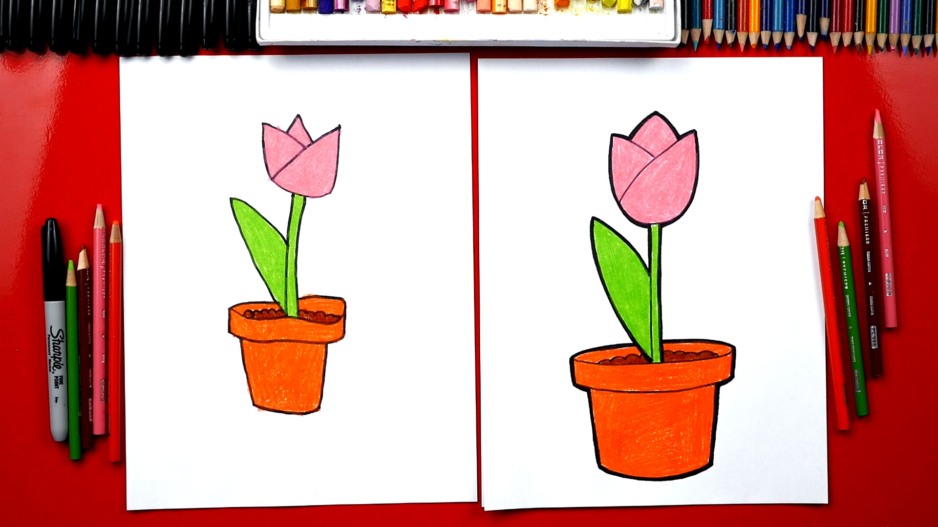 How To Draw A Tulip In A Pot - Plant A Flower Day - Art For Kids Hub -