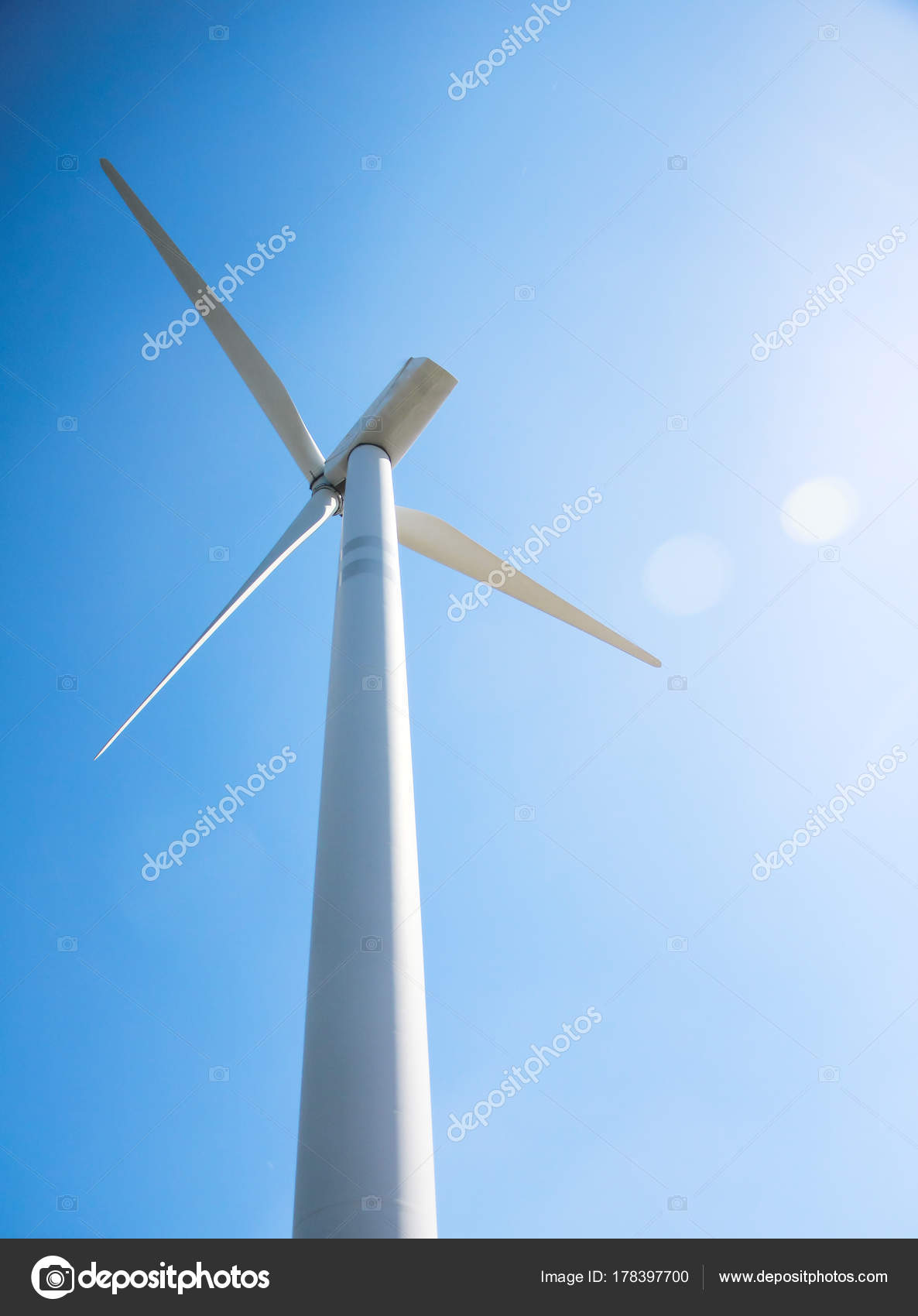 Closeup Wind turbine power generator with sunset background — Stock ...