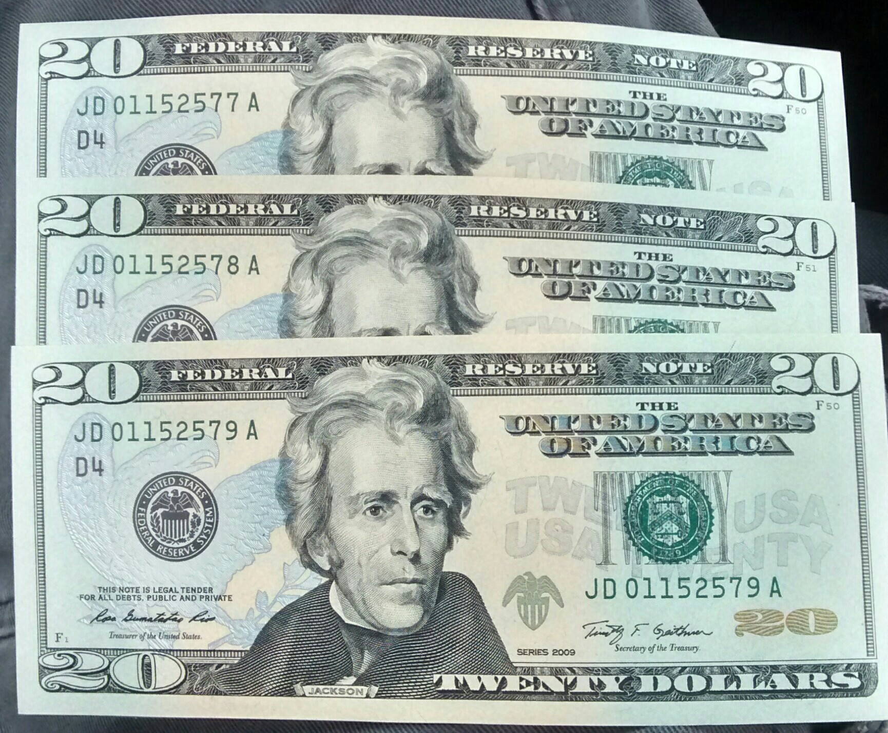I received 3 uncirculated sequential serial $20 bills from the ATM ...