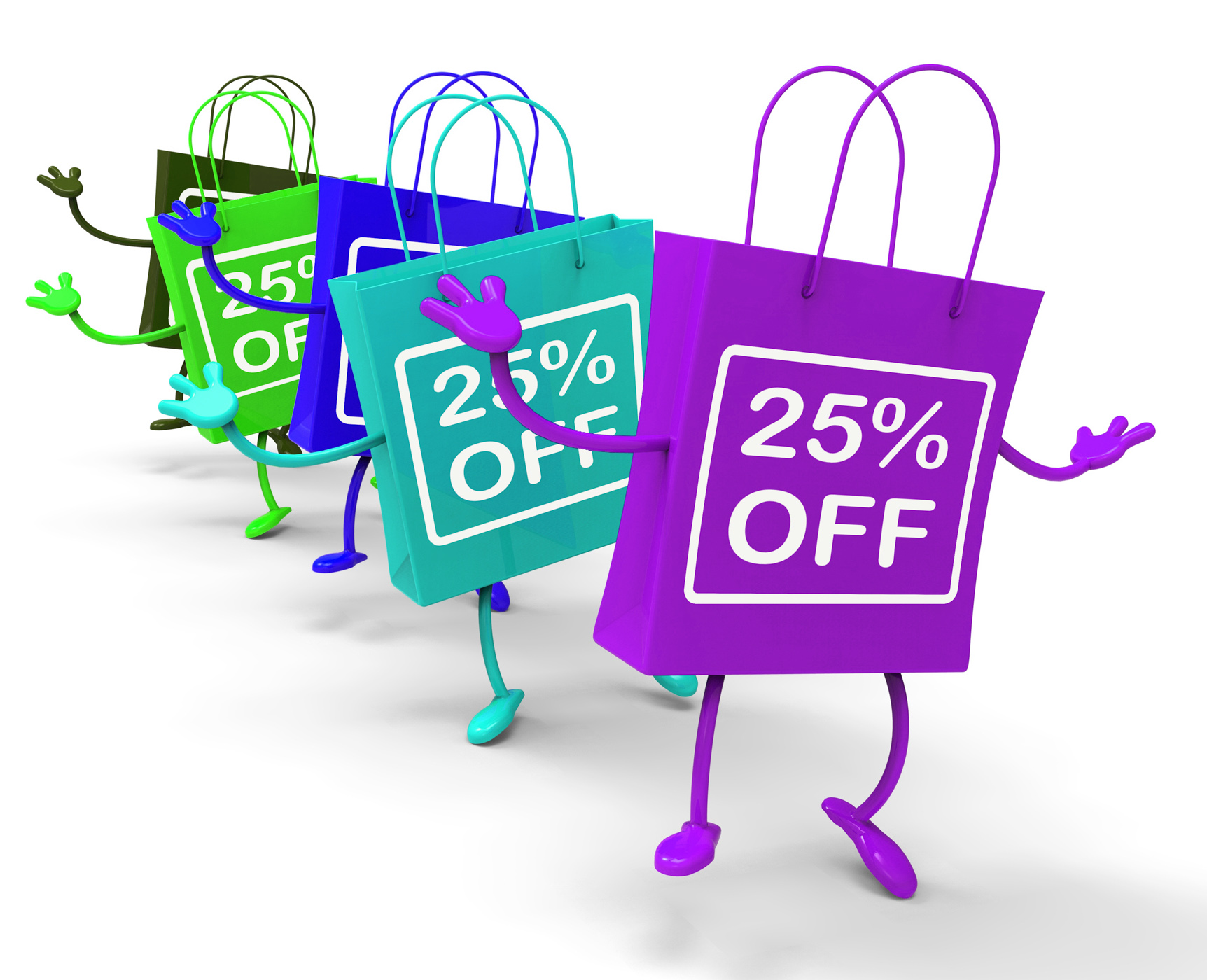 Twenty-five percent off on colored shopping bags show bargains photo