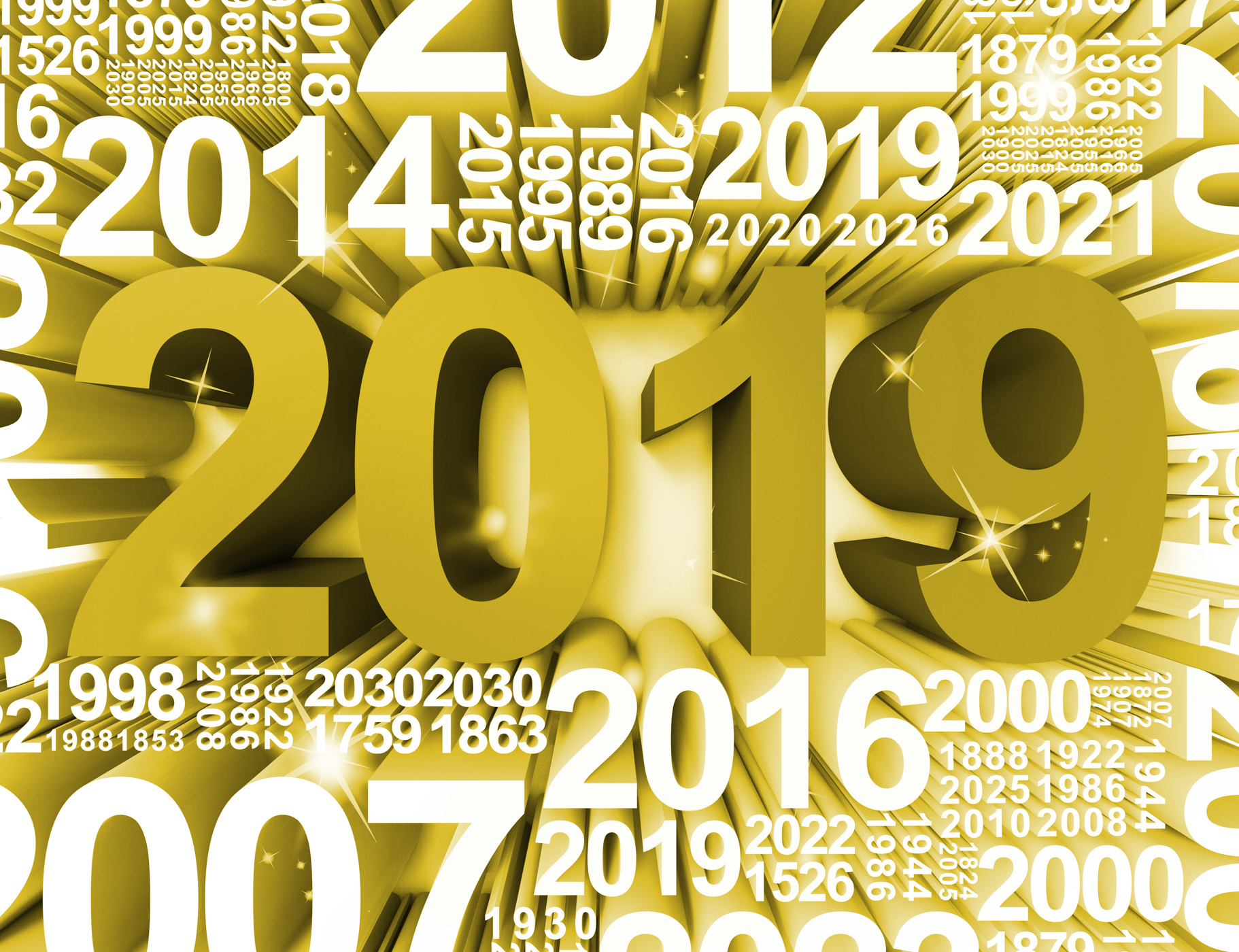 Twenty nineteen represents happy new year and annual 3d rendering photo