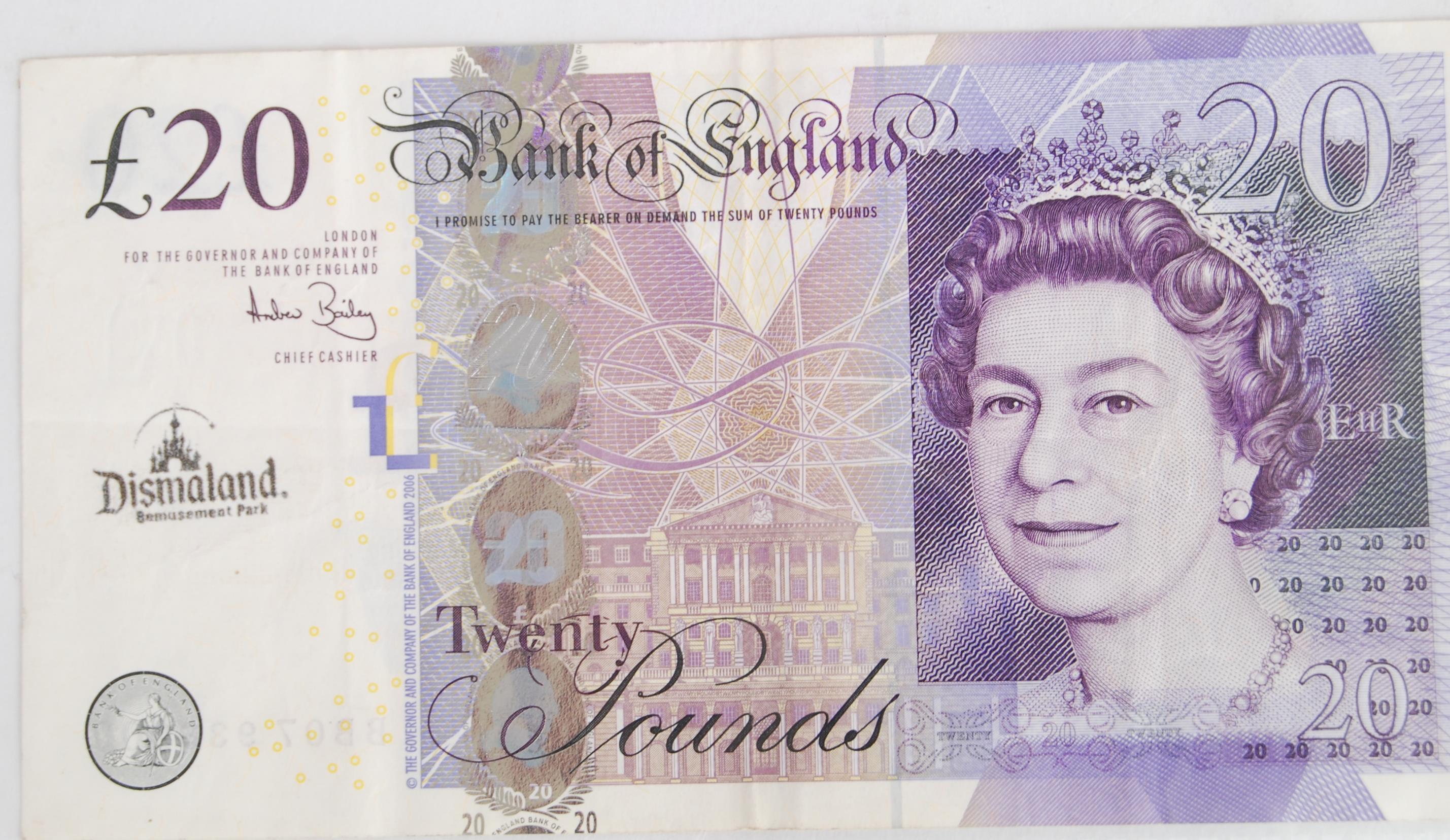 DISMALAND £20 NOTE: An original twenty pound note stamped ...