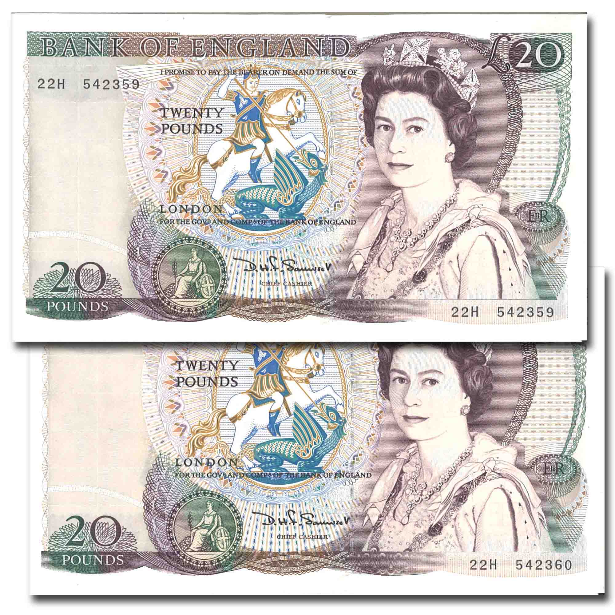 UK Great Britain 1980s £20 Twenty Pounds Banknote UNC Consecutive ...