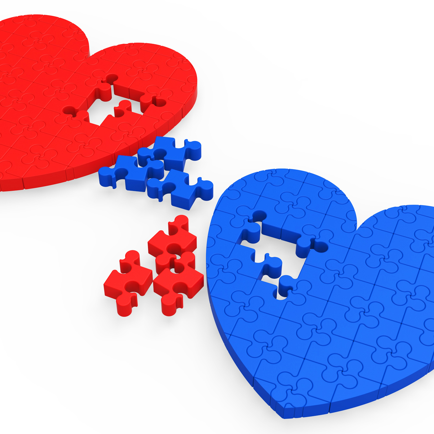 Two 3d hearts showing love partners photo