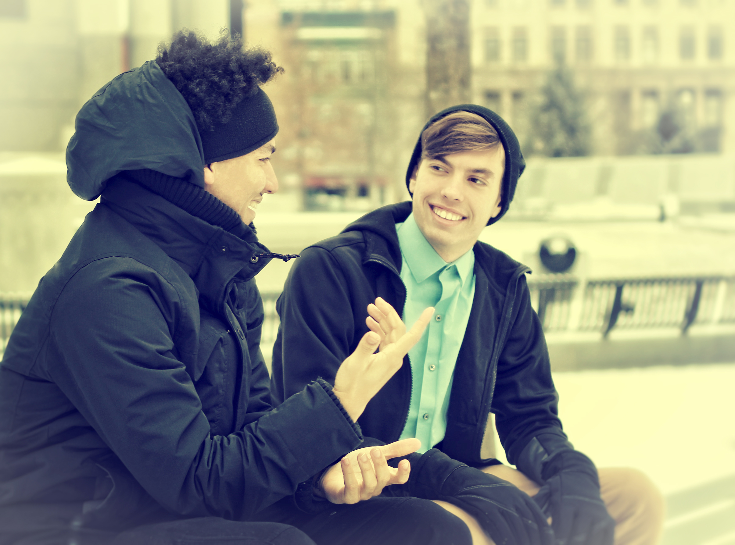 Two friends talking and having fun photo