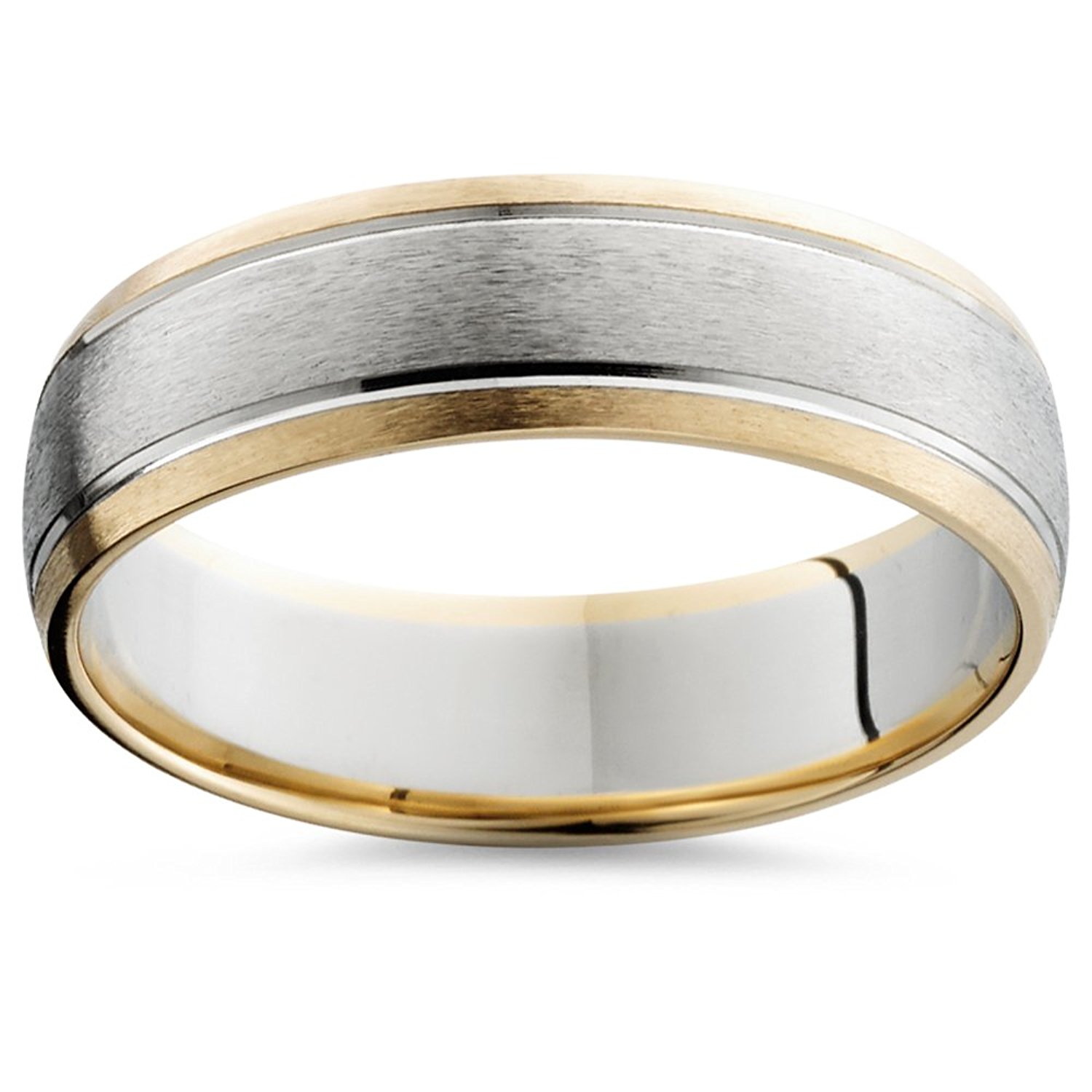 6MM Mens 14k Gold Two Tone Brushed Wedding Ring Band New | Amazon.com