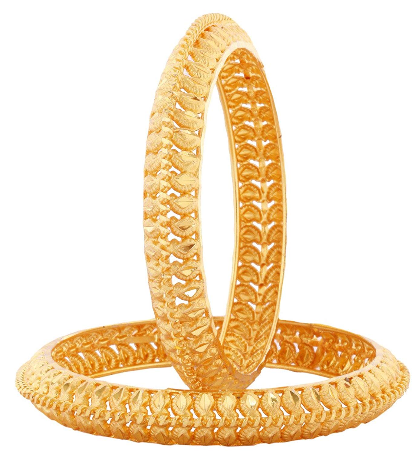 Buy Zeneme Gold Plated Brass Kada Bangle Set of 2 (Pair) for Women ...