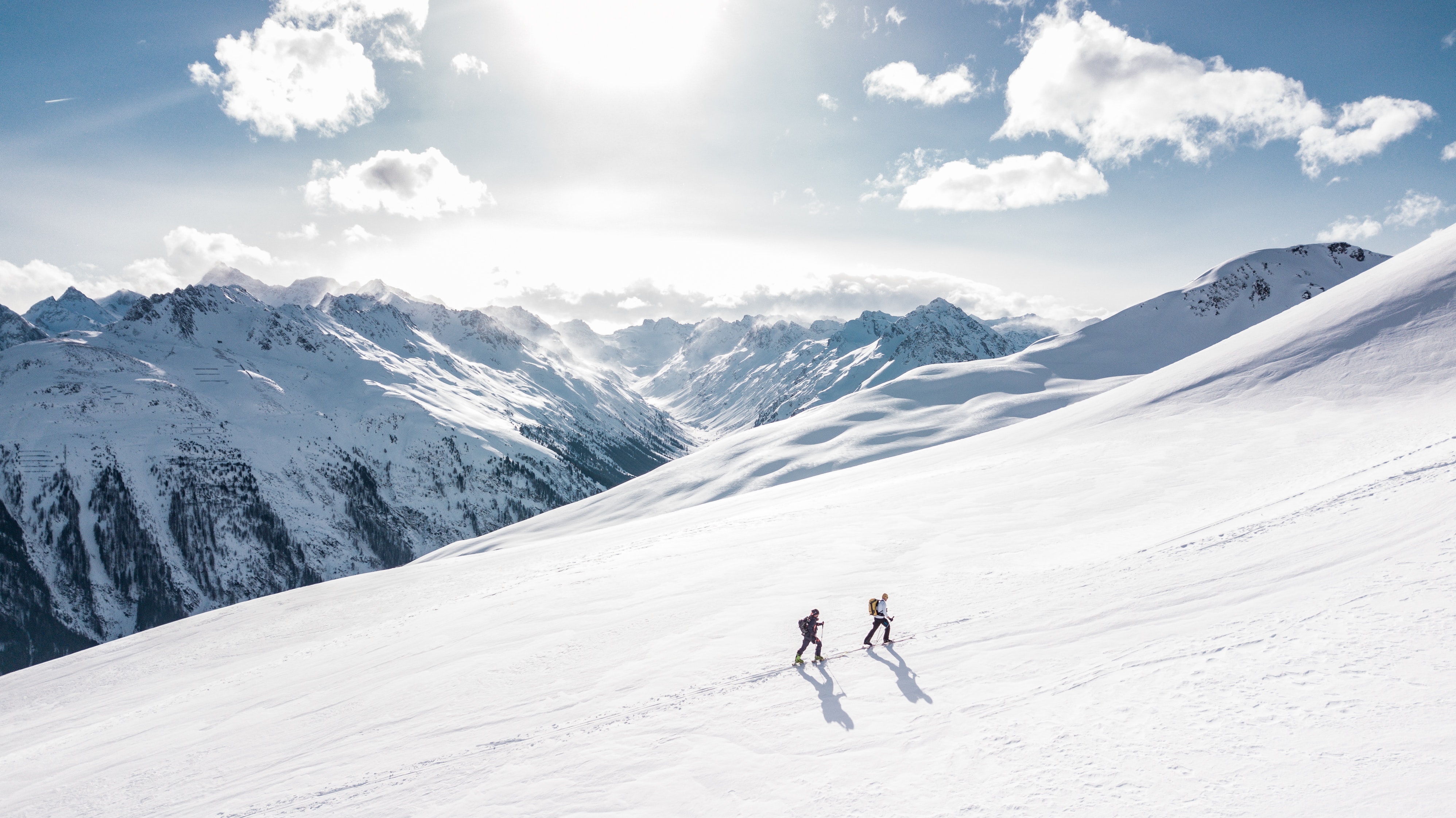Two Man Hiking on Snow Mountain, Recreation, Sunlight, Sun, Snow, HQ Photo