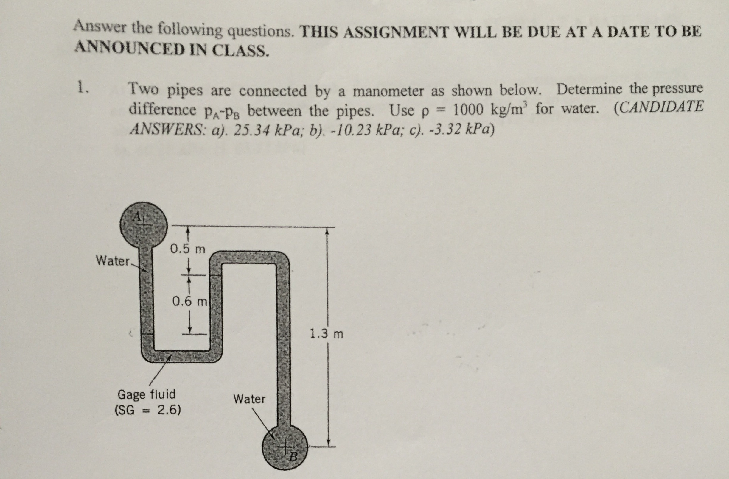 Solved: Two Pipes Are Connected By A Manometer As Shown Be ...