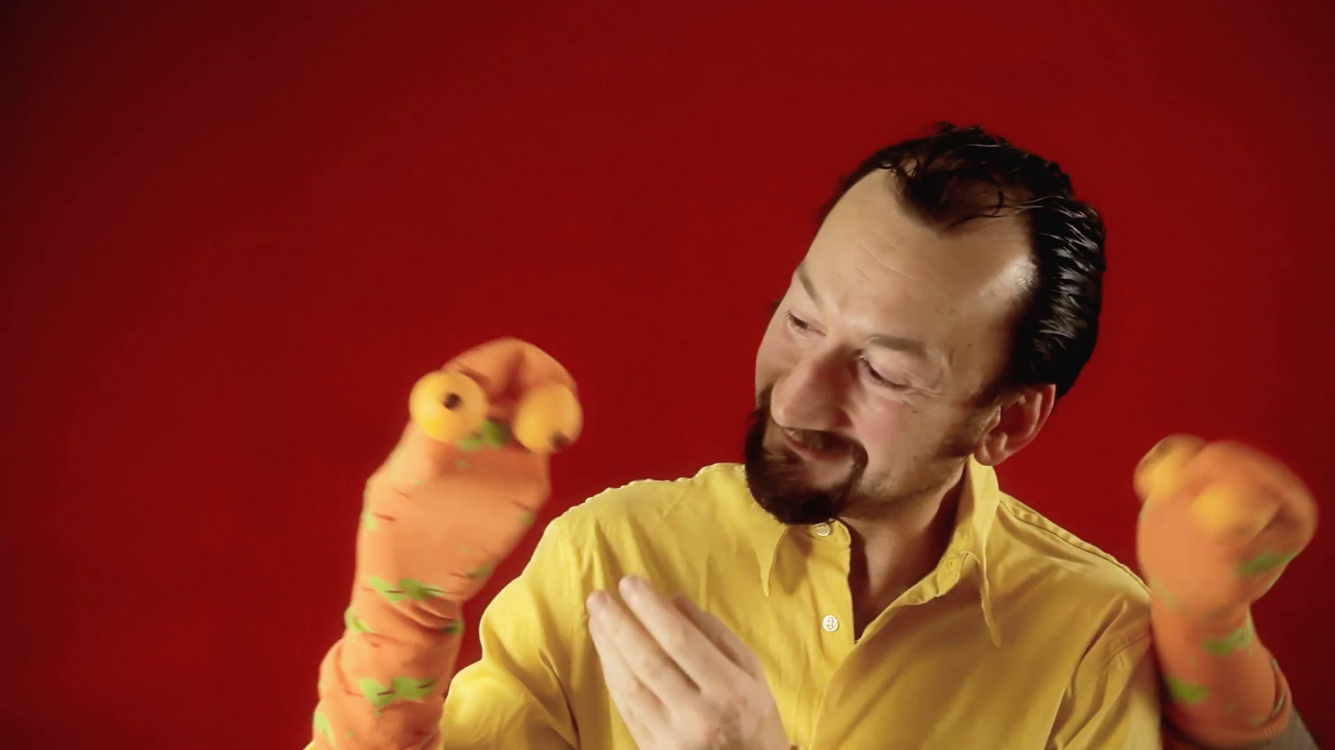 Ugly Man Sock Puppets Bickering. A funny man playing with two ...