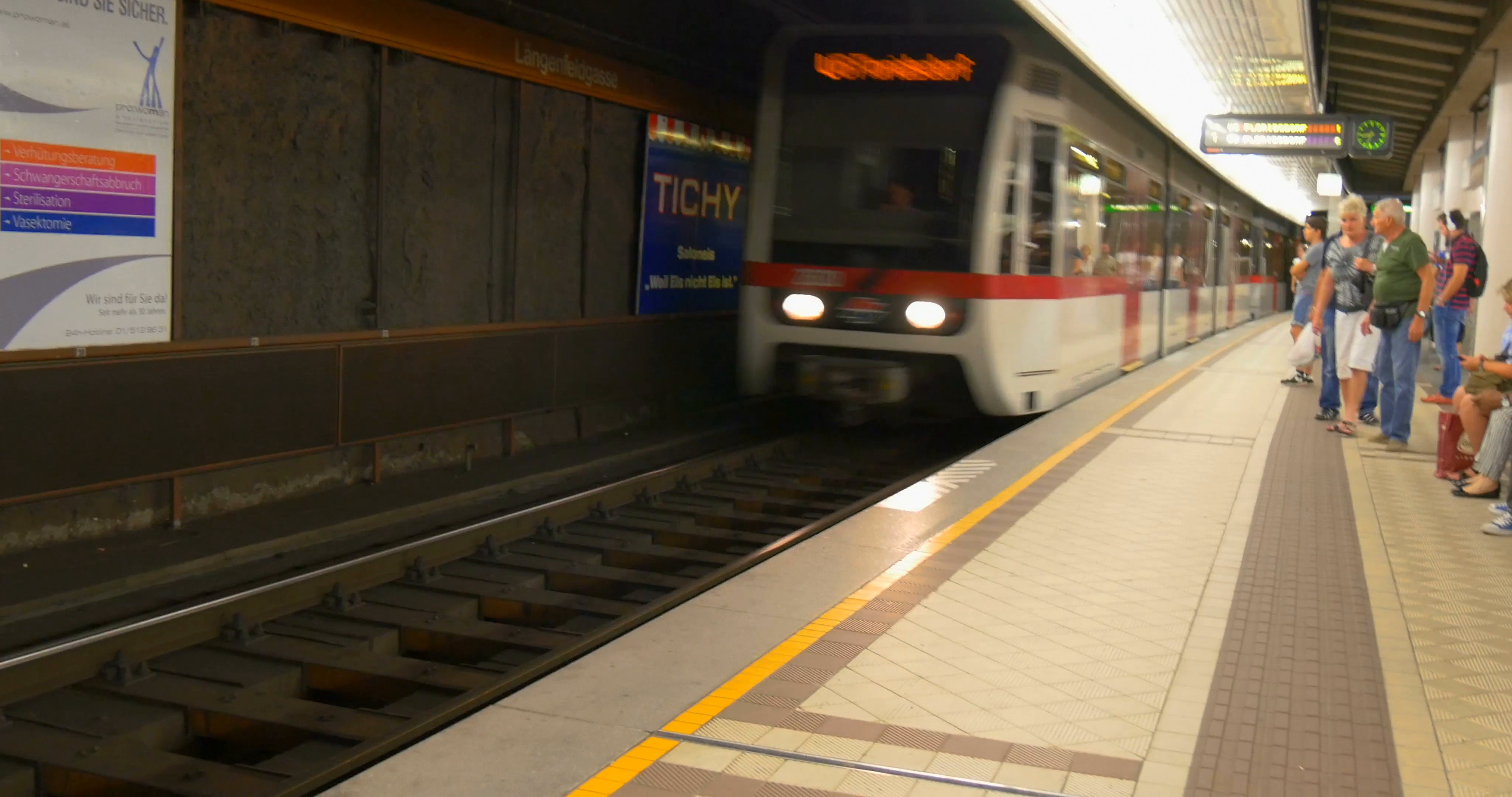 Vienna Austria subway metro rail station train car arrival arriving ...