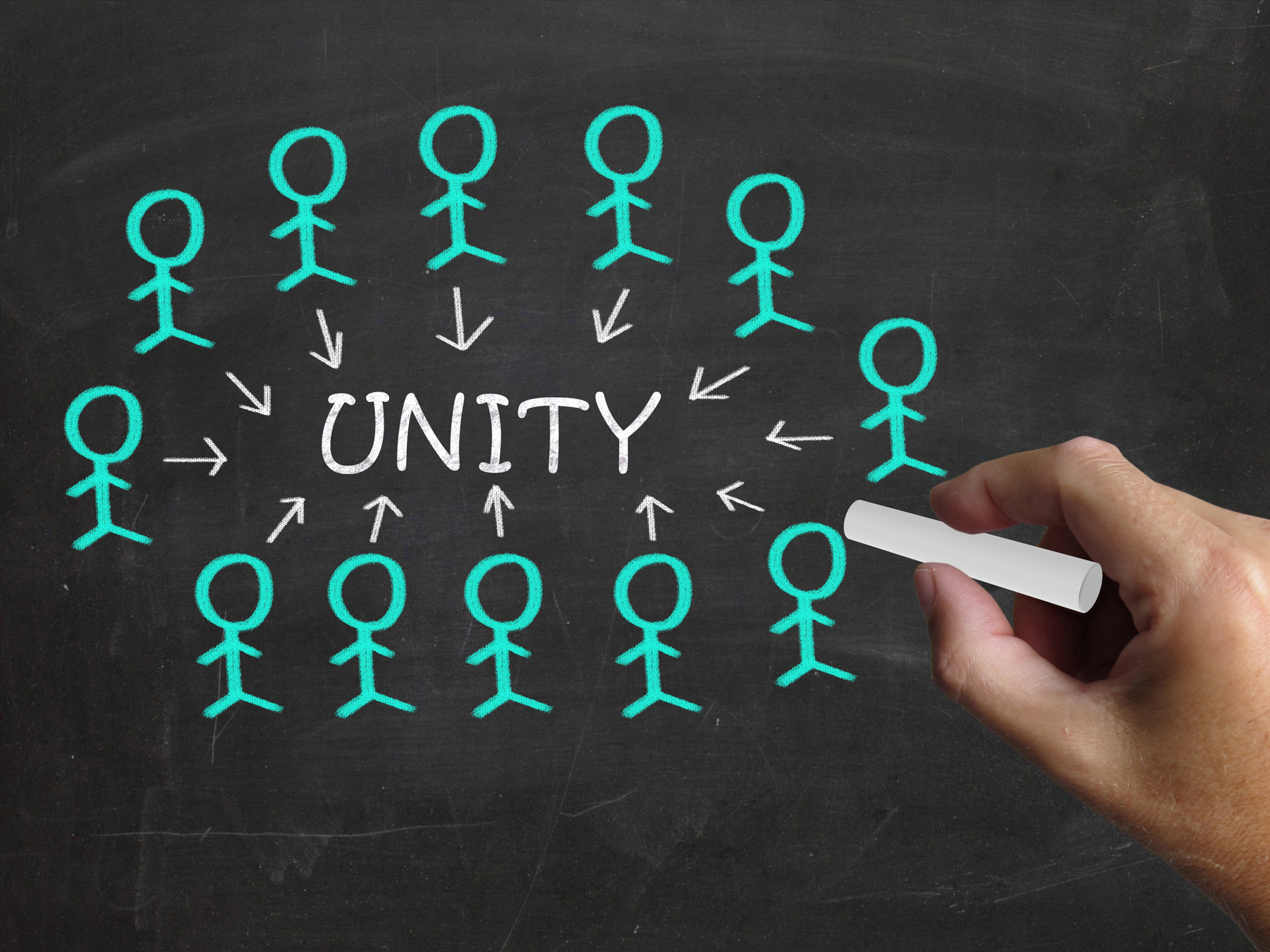 Unity on blackboard shows partner unity or cooperation photo