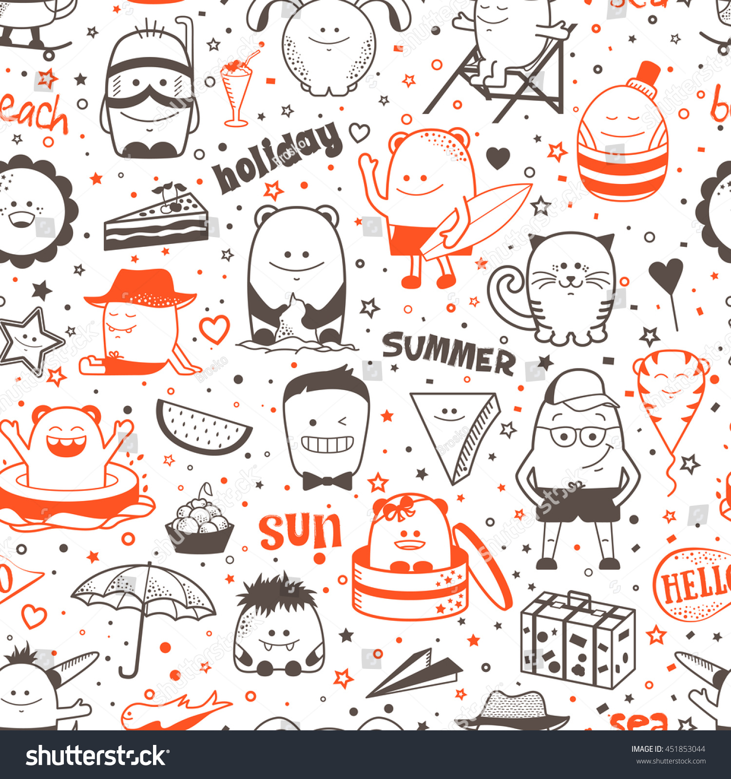 Vector Summer Seamless Pattern Funny Monsters Stock Vector 451853044 ...