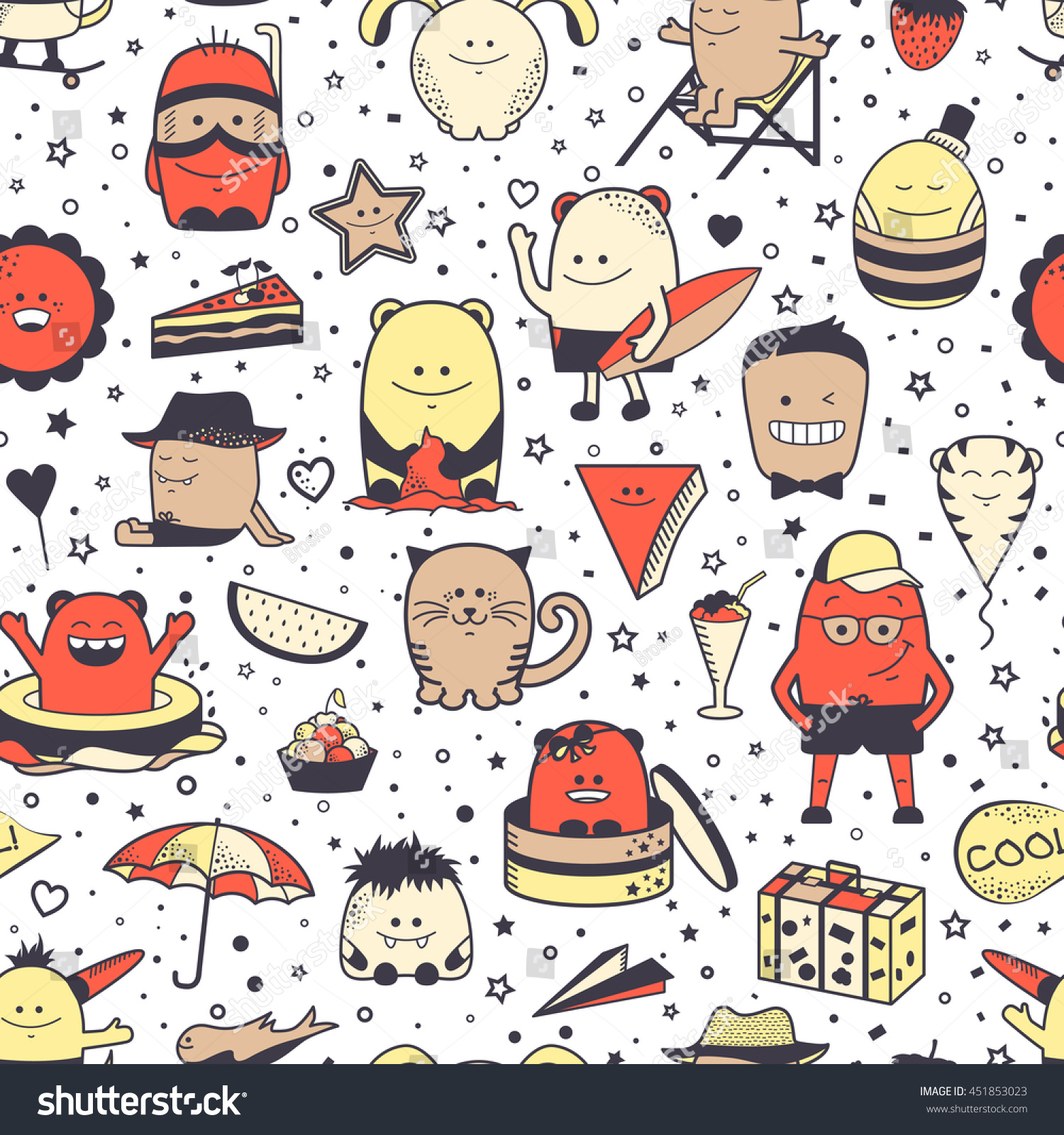 Vector Summer Seamless Pattern Funny Monsters Stock Vector 451853023 ...
