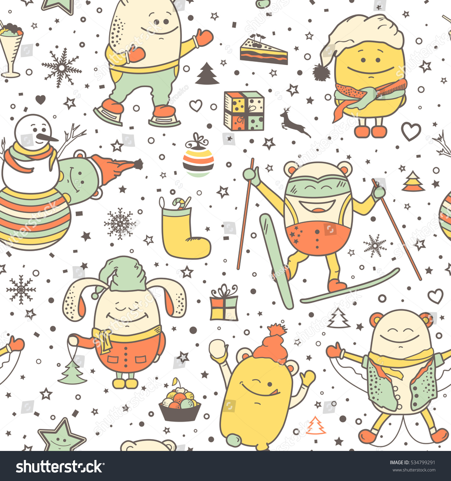 Vector Christmas Seamless Pattern Funny Monsters Stock Vector ...