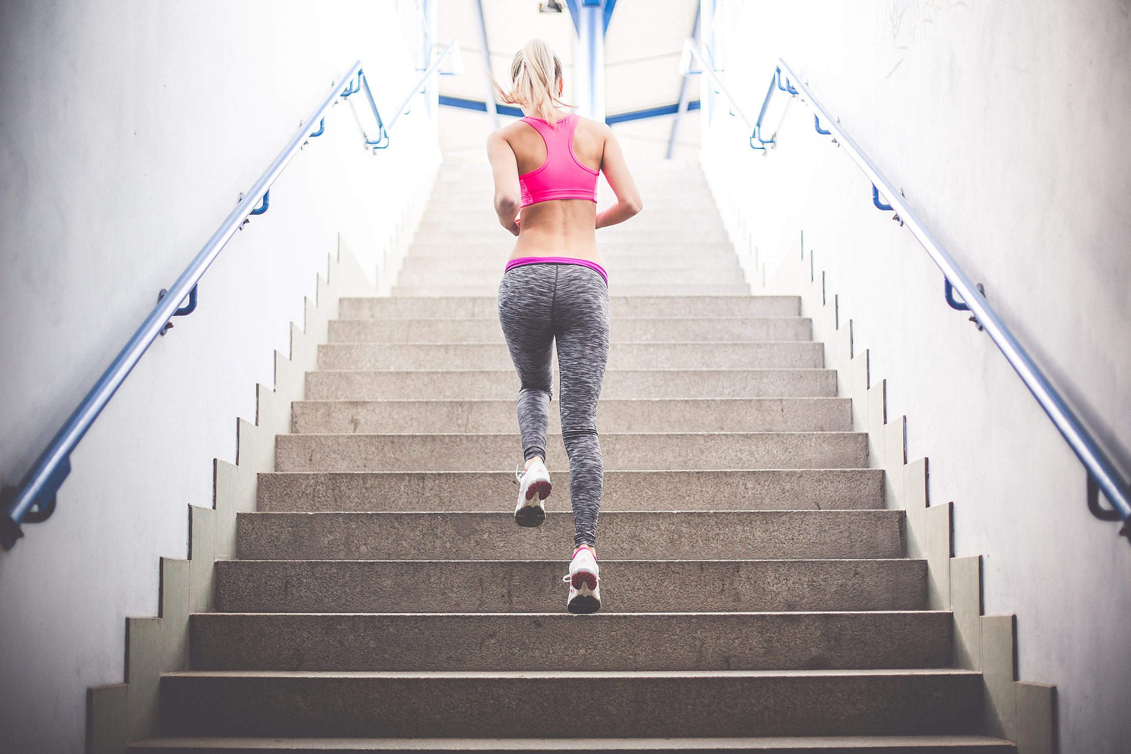 Young Fitness Girl Running Up The Stairs Free Stock Photo Download ...
