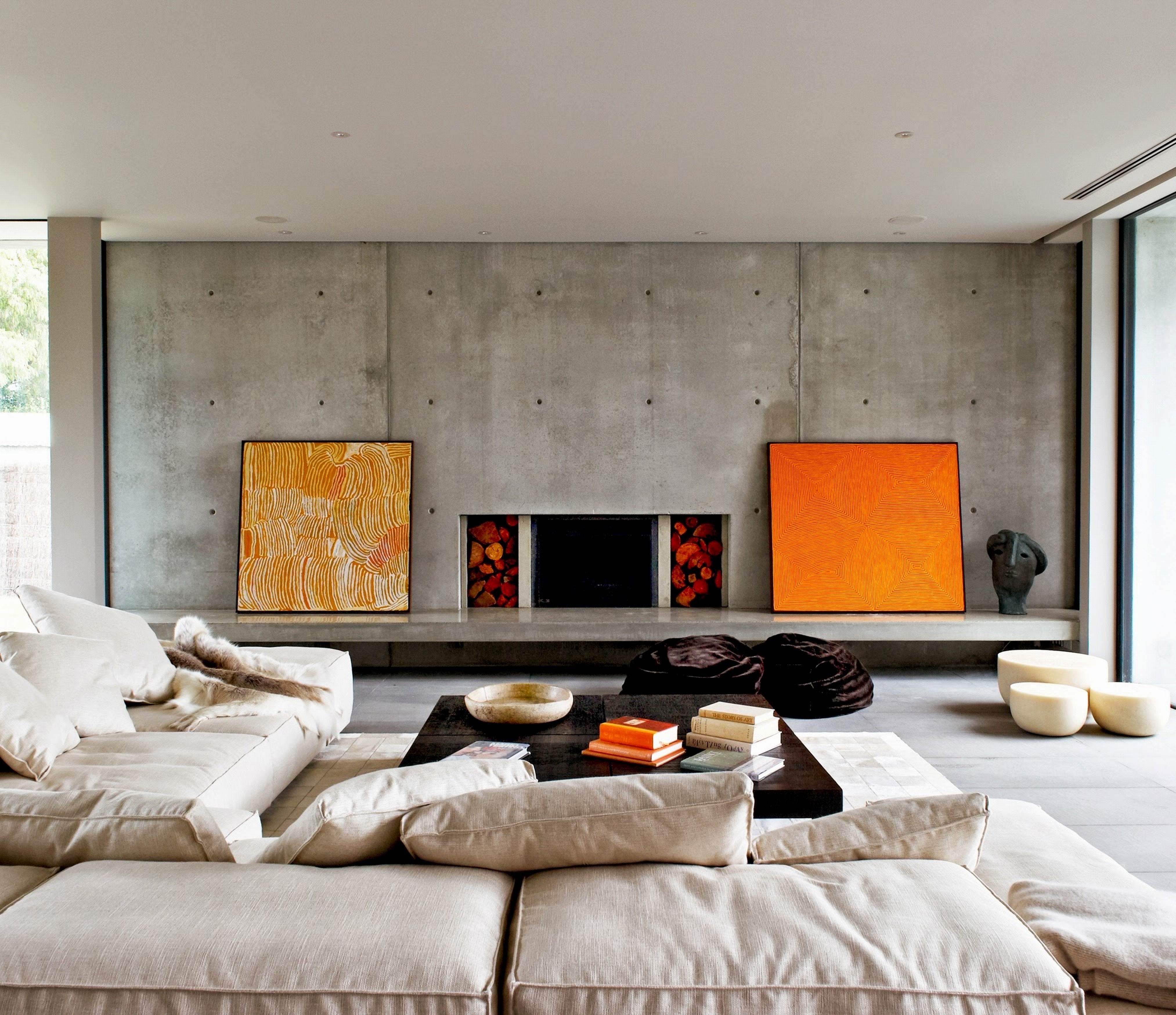 Interior Design Modern Urban Family Room With Unfinished Concrete ...