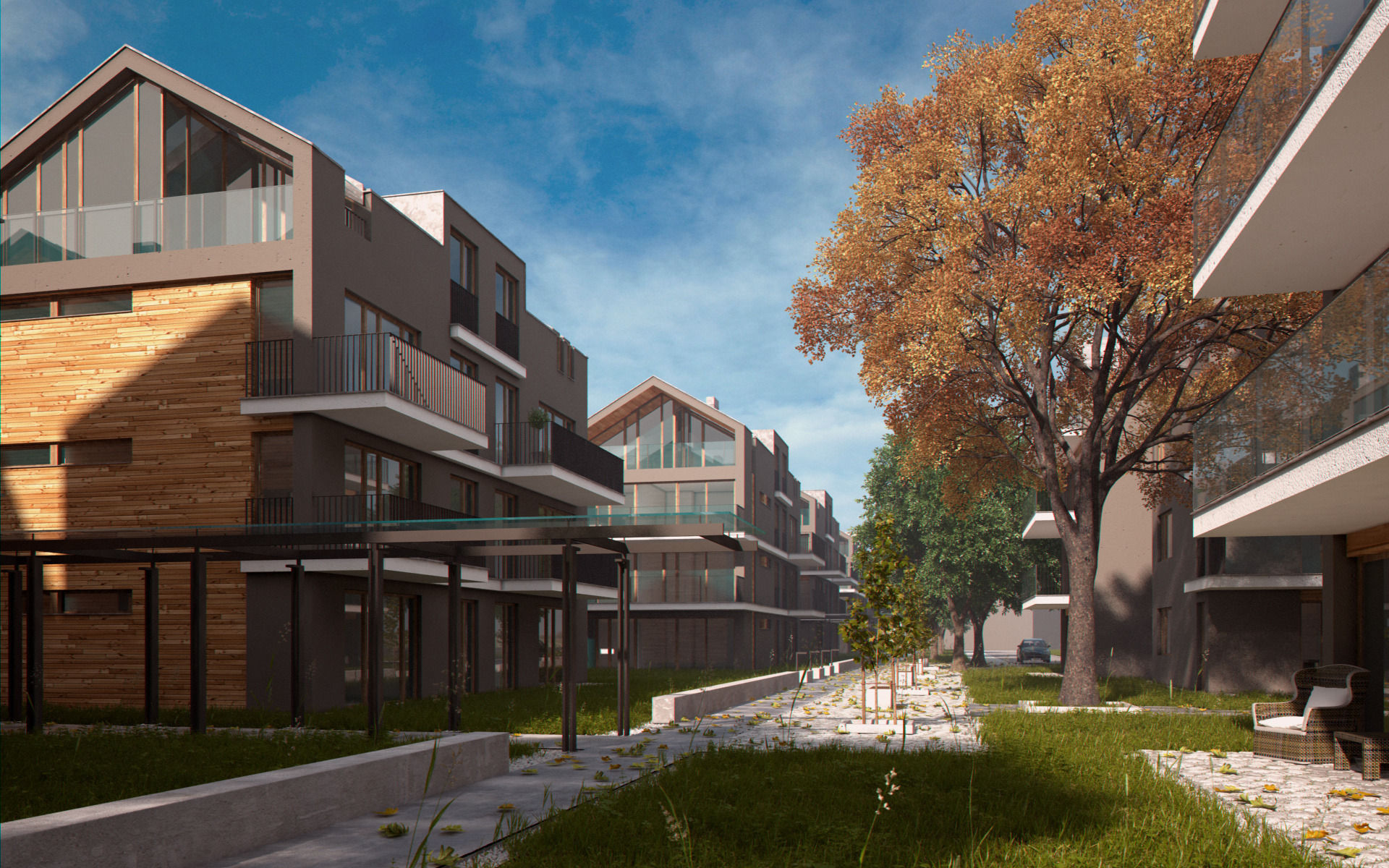 Apartments Development Complex Urban Scene for V-Ray 3D model MAX DWG