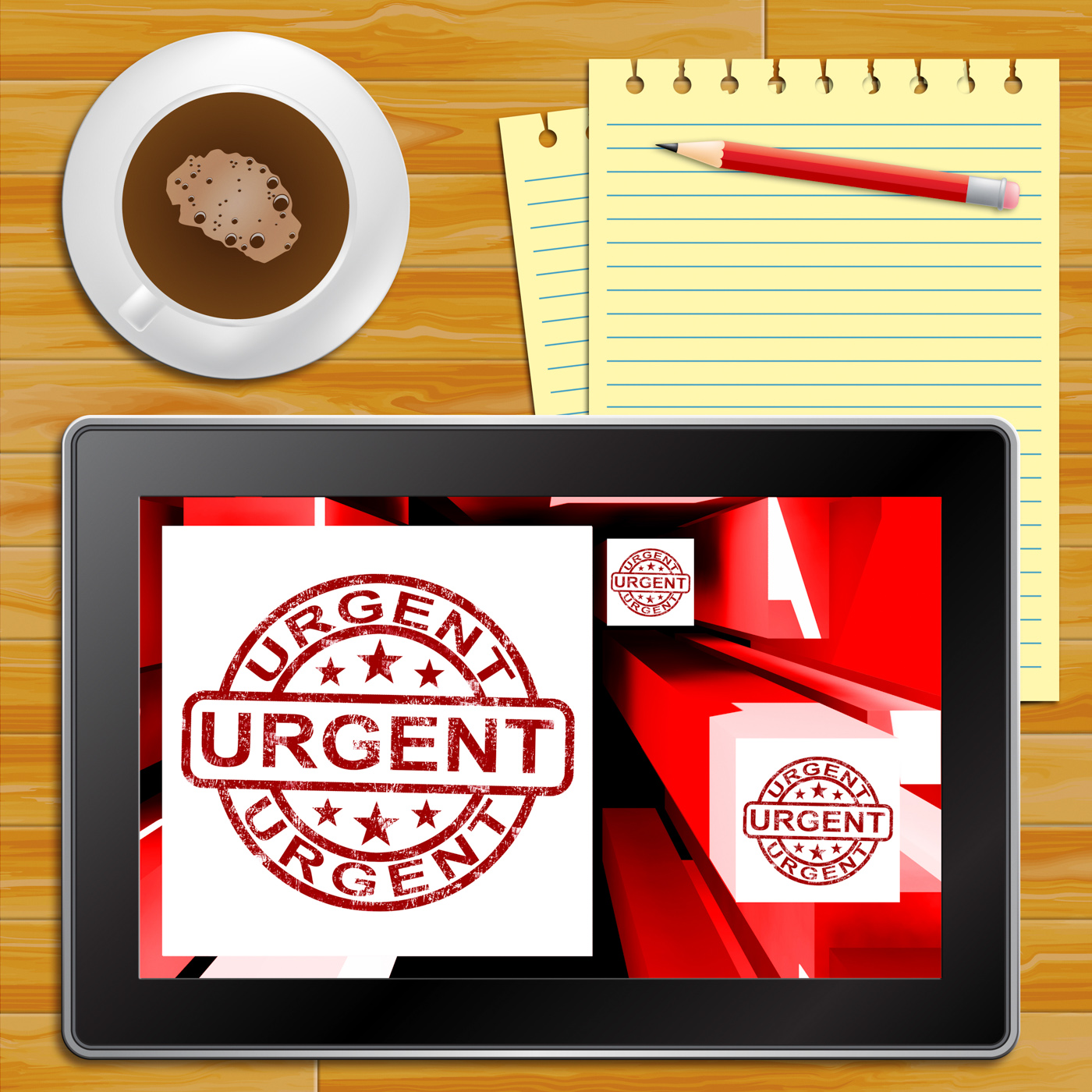 Urgent on cubes shows urgent priority tablet photo