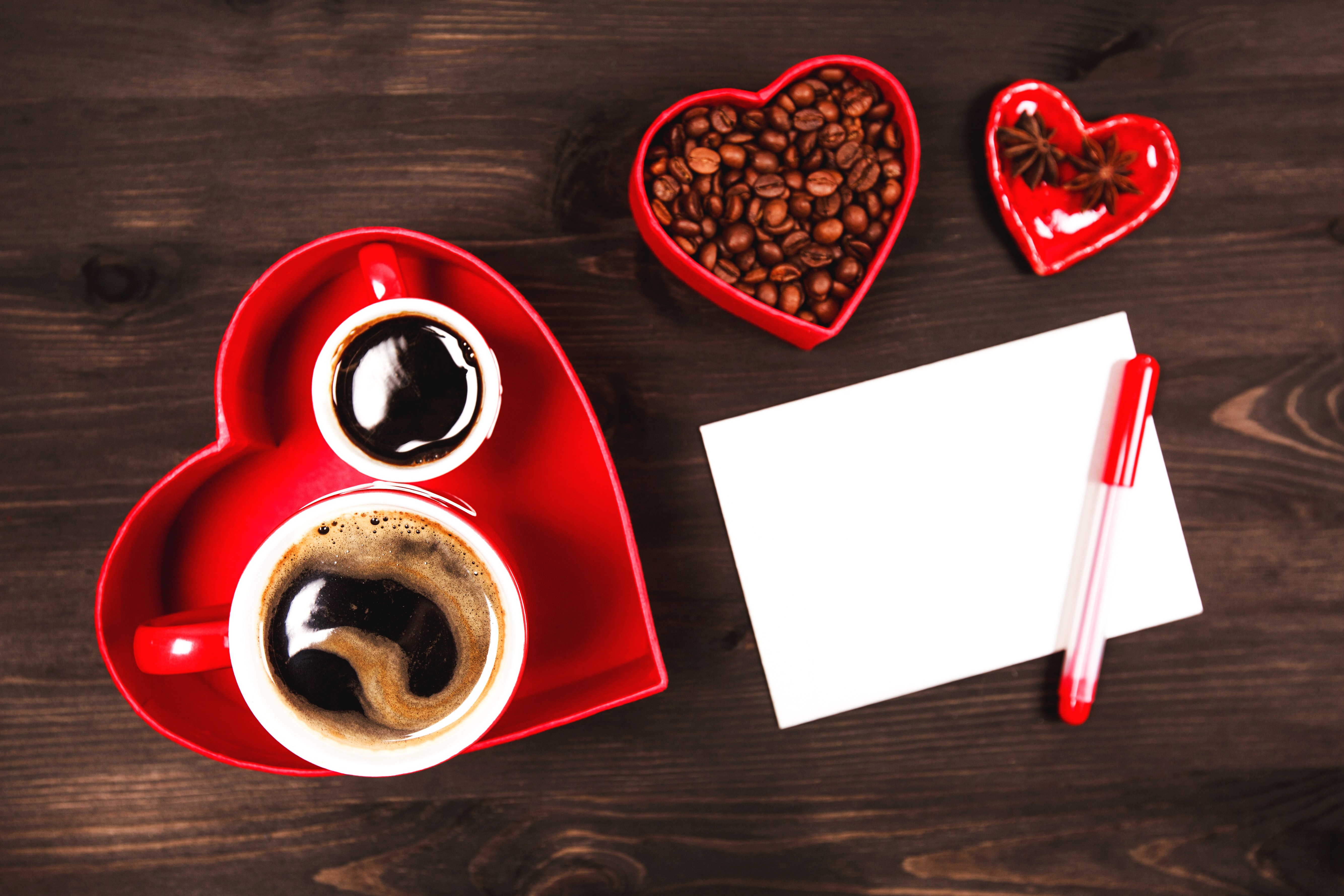 Wallpapers Valentine's Day Heart Coffee Grain Cup Food 5336x3559