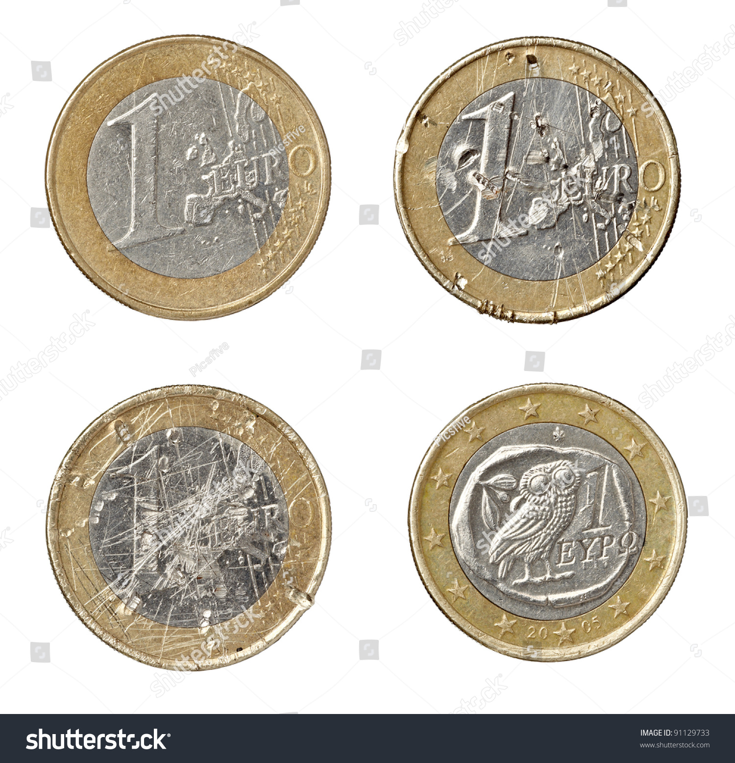 Collection Various Damaged Euro Coins On Stock Photo 91129733 ...