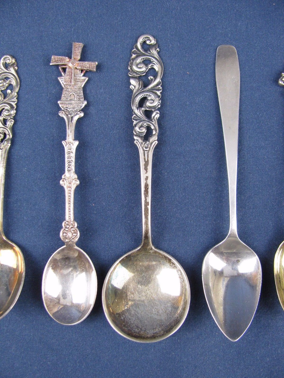 8 Various Silver Spoons - .830 - .835 - .900 - .925 Silver Content ...