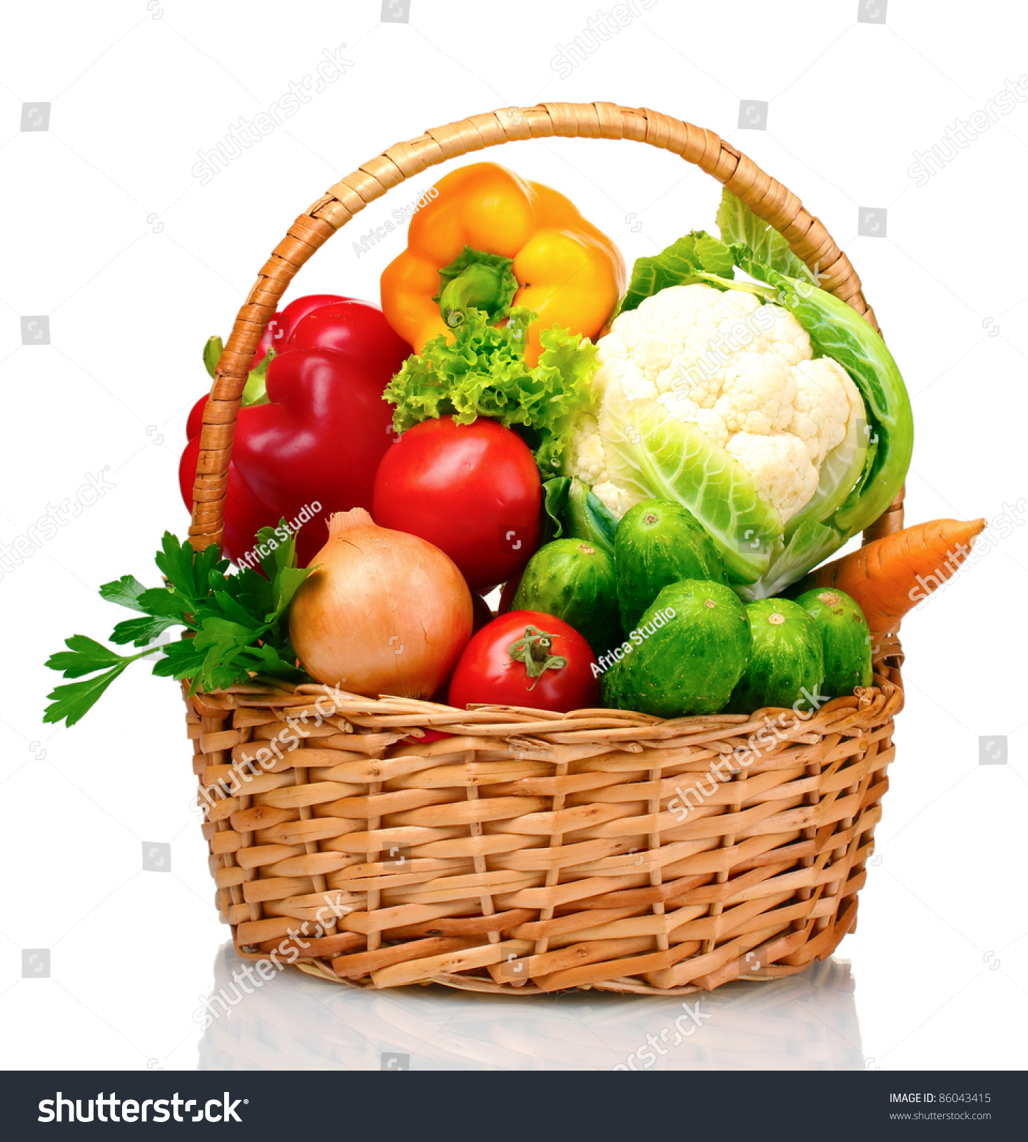 Fresh Vegetables Basket Isolated On White Stock Photo (100% Legal ...