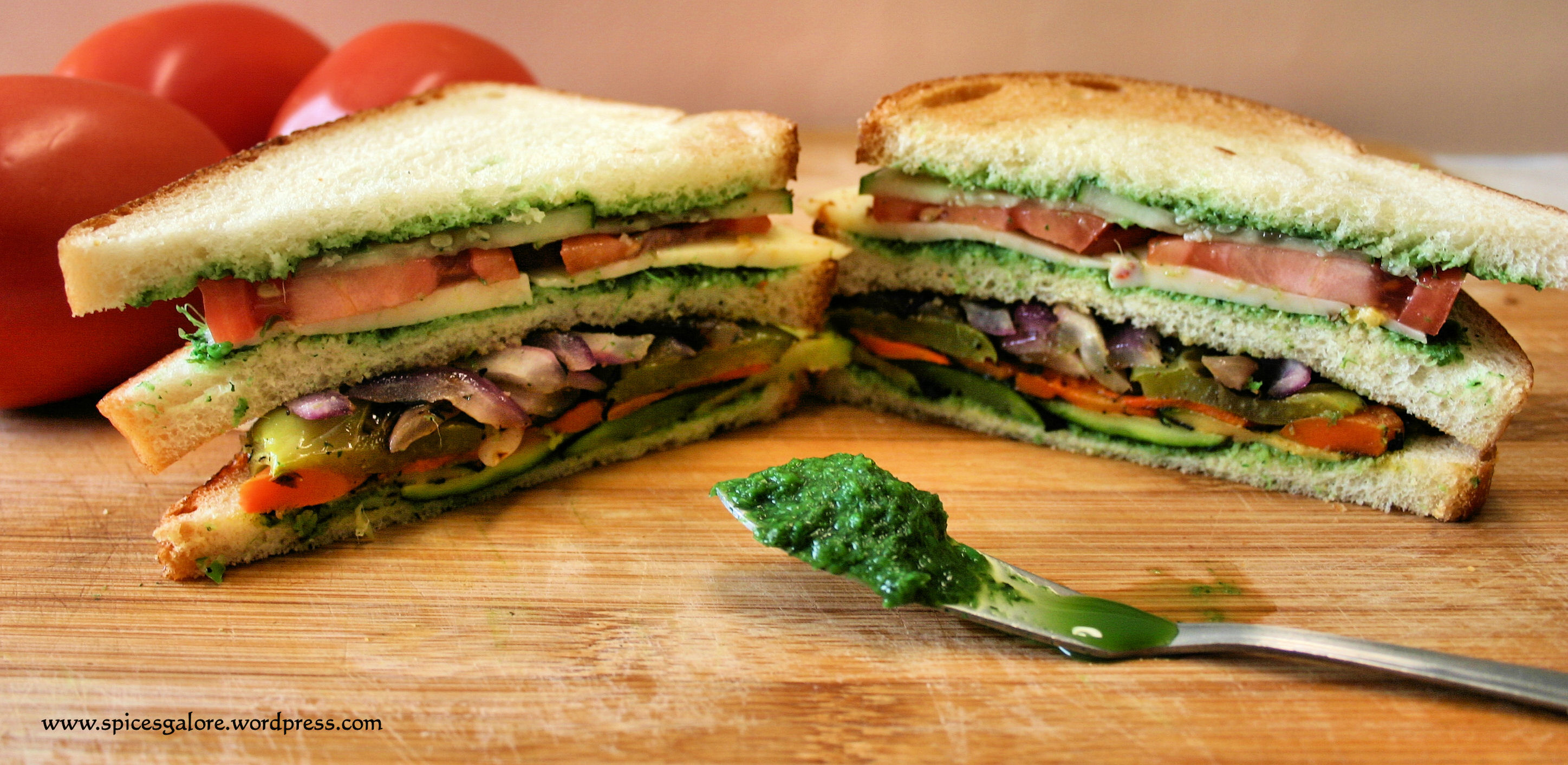 Grilled Vegetable Sandwich with Green Chutney | spices galore