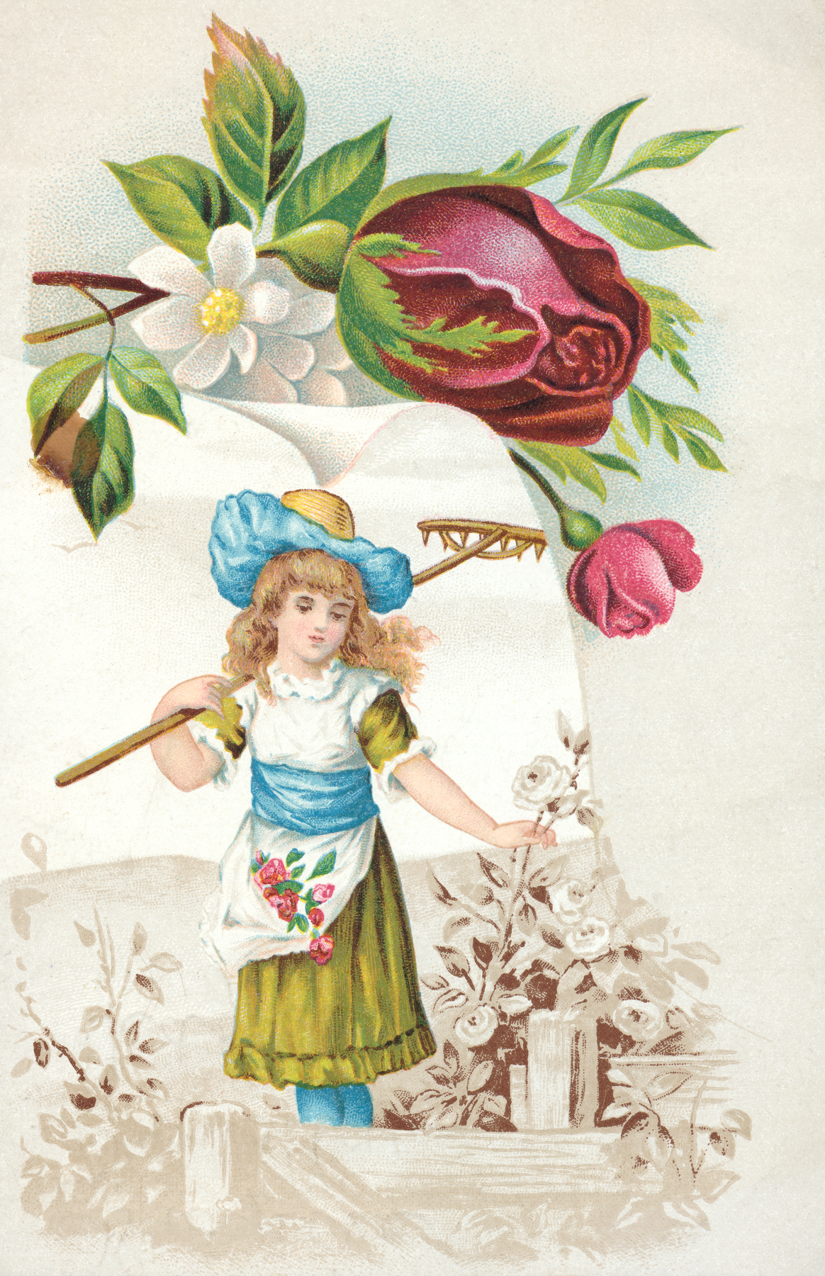 Victorian trade card - gardening girl photo