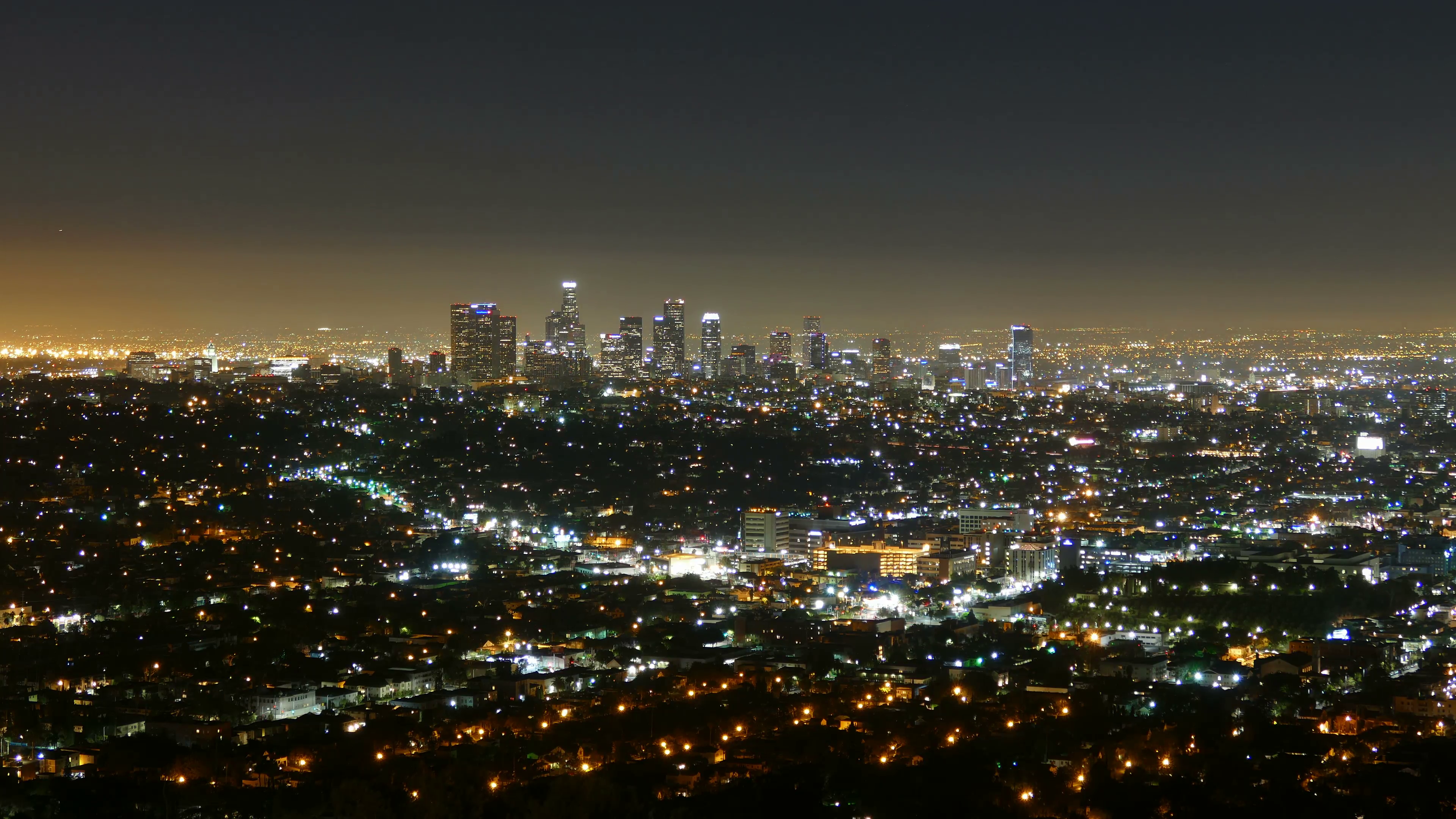 Los Angeles downtown night to dawn time lapse view from Griffith ...