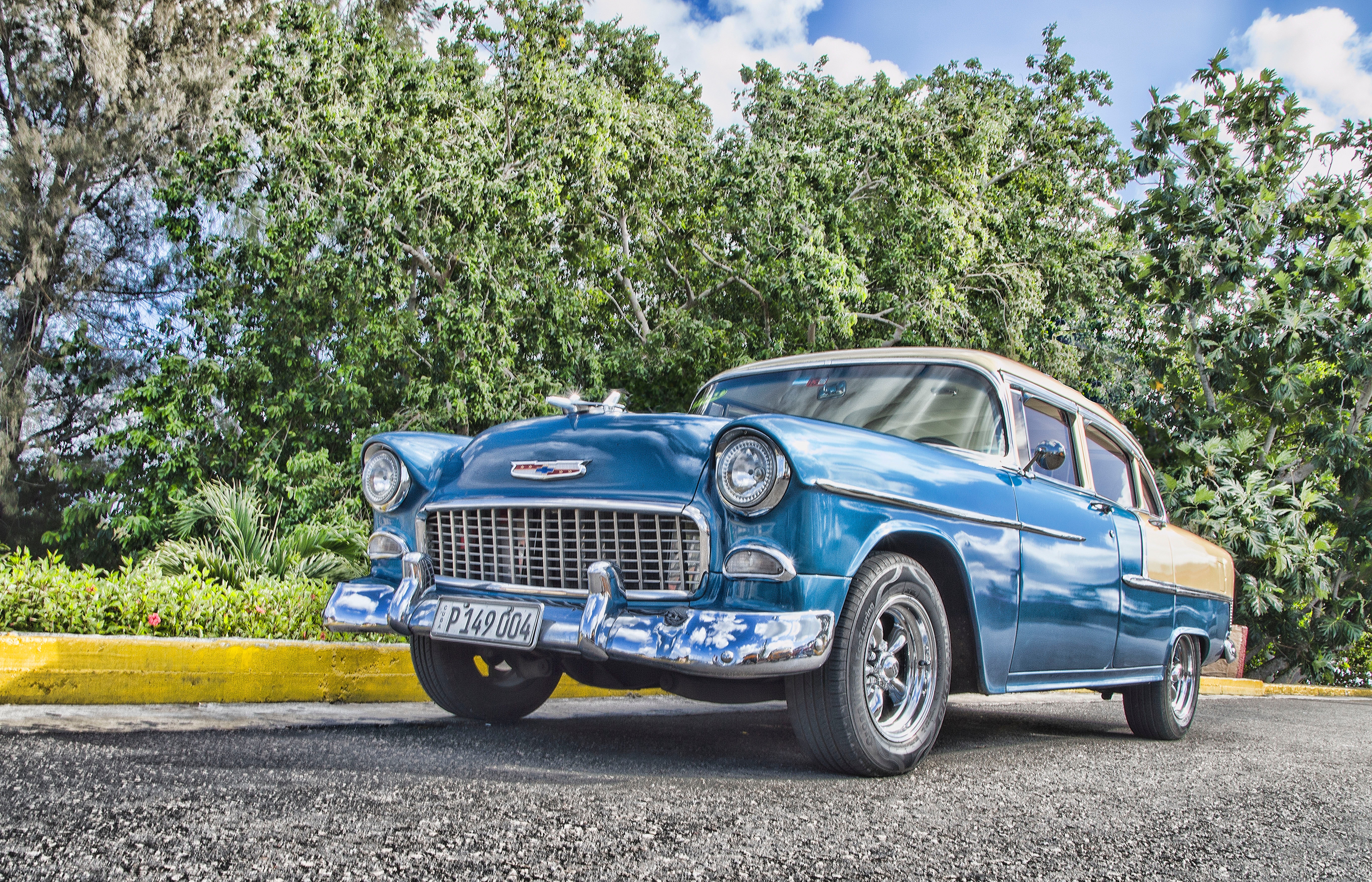 Vintage Blue Sedan, Asphalt, Park, Vintage, Vehicle, HQ Photo