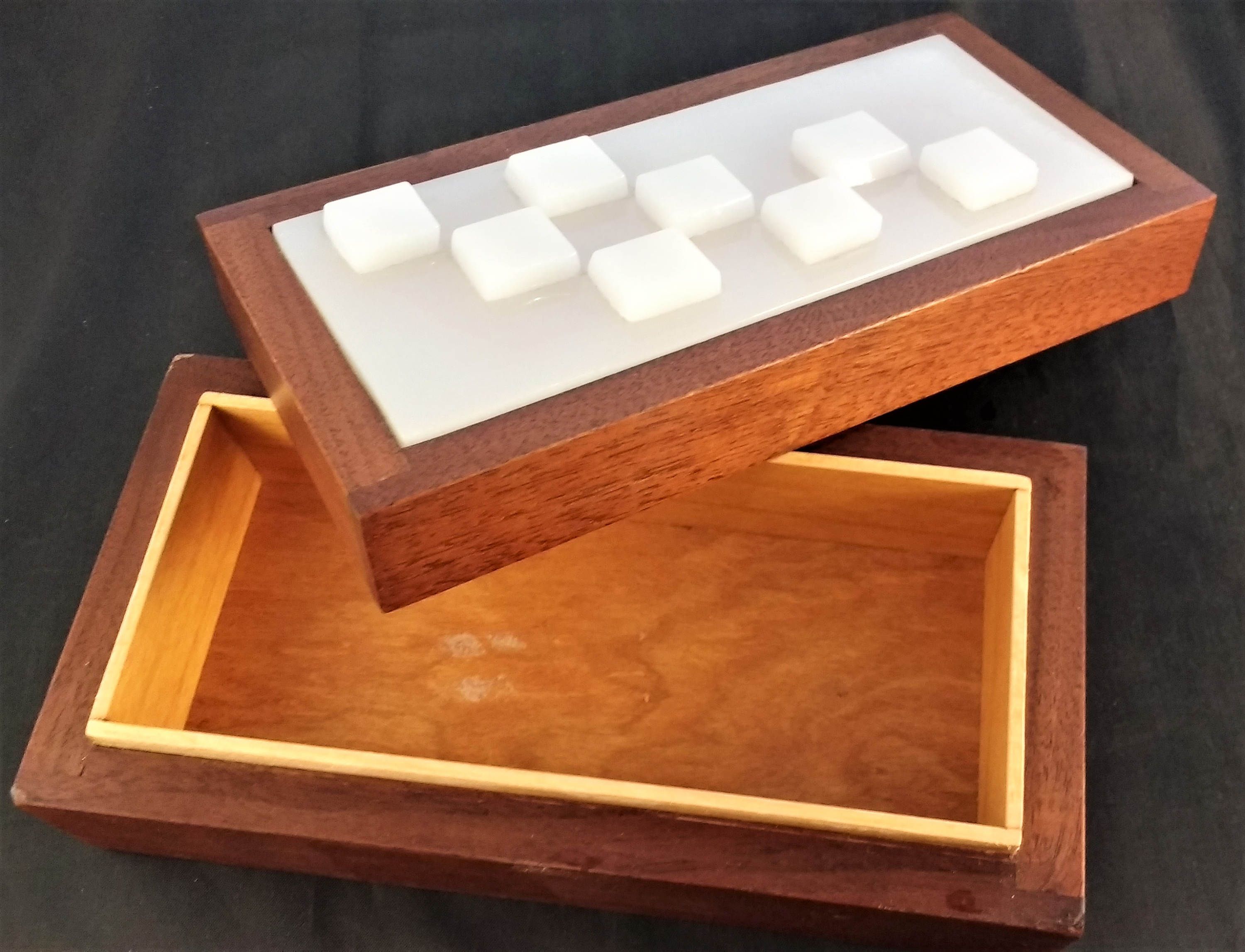 Vintage box. Hand made mahogany box. Milk glass lid | Really Sweet ...