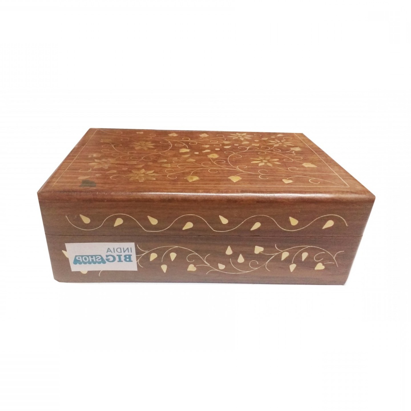 Sketchy Wooden Jewelry Box Brass Inlay Flower Design X Inch Vintage ...
