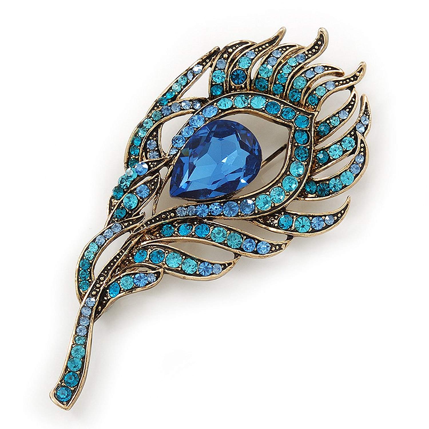 Amazon.com: Vintage Blue/Teal Swarovski Crystal 'Peacock Feather ...