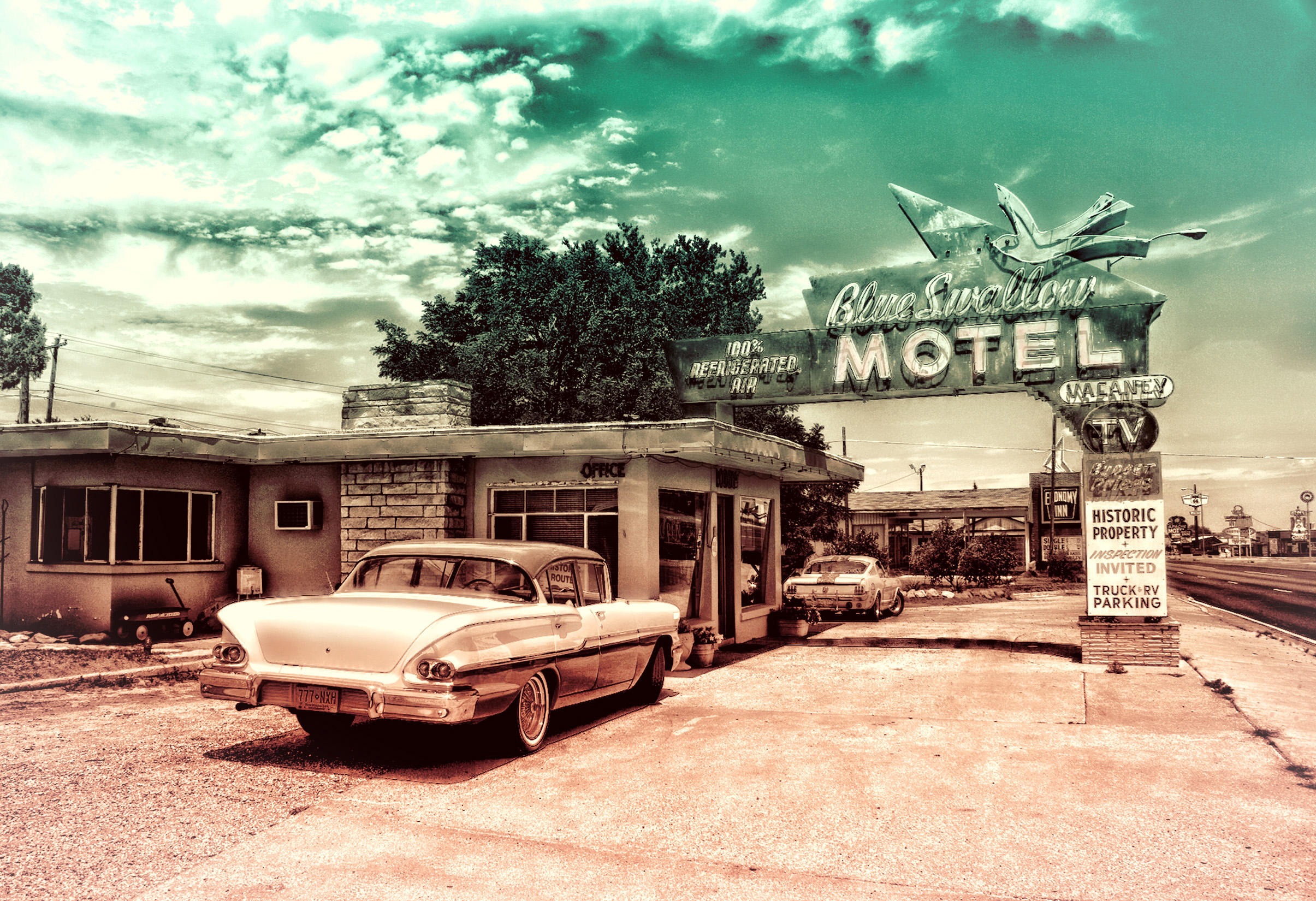 Vintage car and motel photo