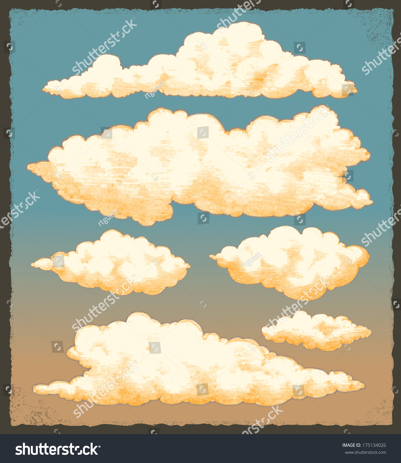 Vintage Clouds Retro Sky Vector Background Stock Photo (Photo ...