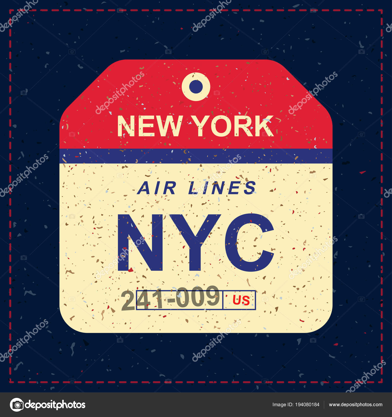 Vintage Luggage tag with old grunge texture. Label for airport. Flat ...