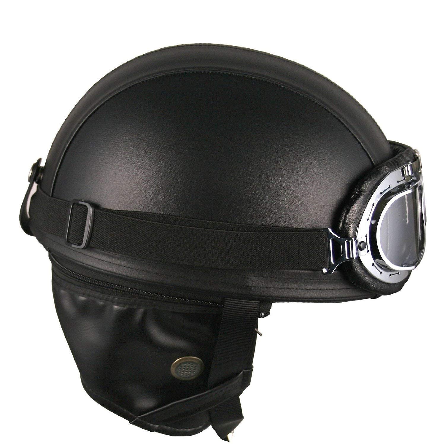 Amazon.com: Leather Black Goggles Vintage German Style Half Helmet ...