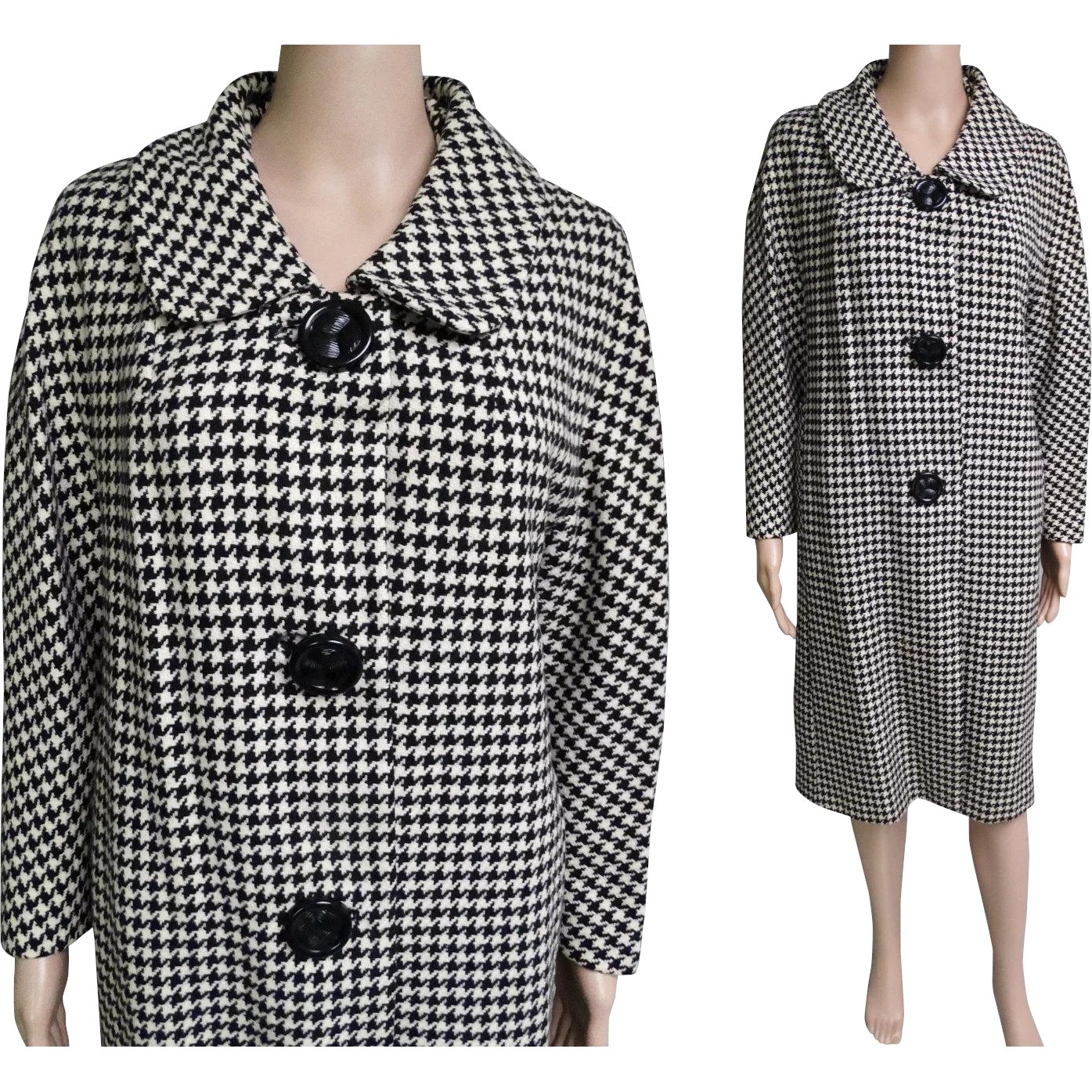 Vintage 1950s Houndstooth Coat//Bradley of New York//Winter Coat ...