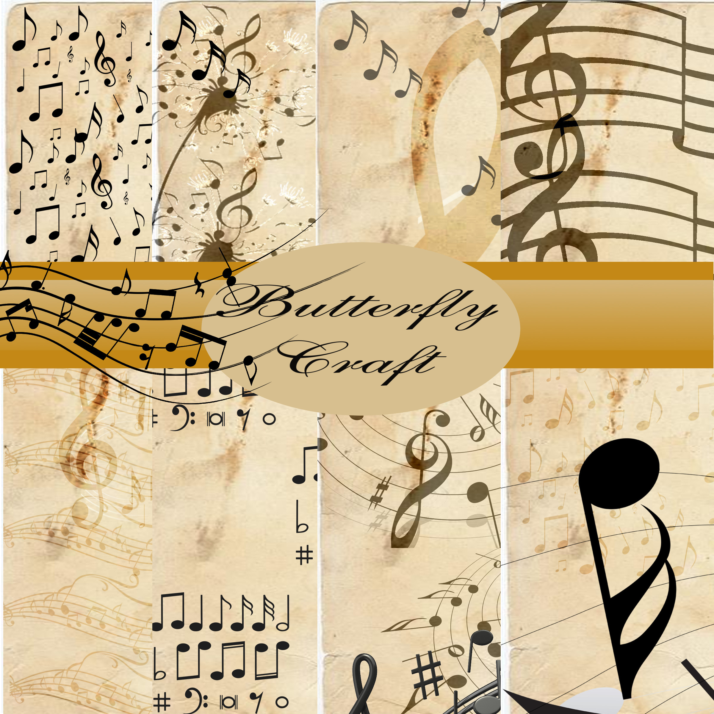 Music notes scrapbook paper, vintage mu | Design Bundles