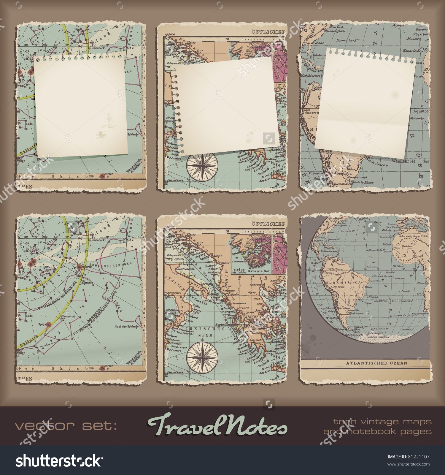 Travel Notes - Grungy Torn Notebook Pages On Vintage Maps Stock ...